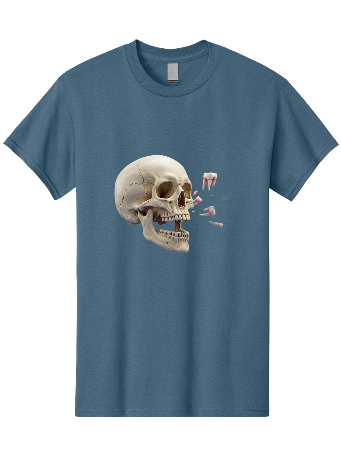 Cracked-Skull-1 Men'S Graphic Tee, 100% Cotton, Comfortable Casual Summer Wear, Machine Washable, Human Skull, Broken Jaw, Shattered Teeth, Dental Anatomy, Forensic Science, Medical Illustration, Skeleton Head, Jawbone Fracture, Bac926 2