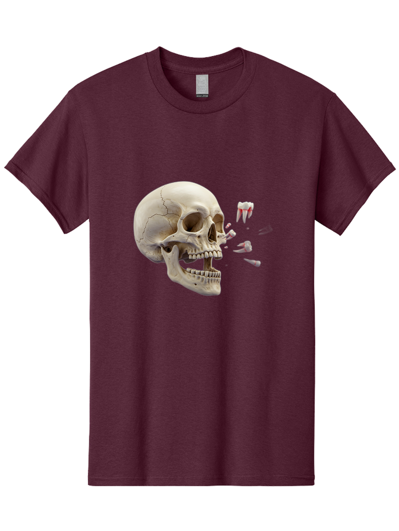 Cracked-Skull-1 Men'S Graphic Tee, 100% Cotton, Comfortable Casual Summer Wear, Machine Washable, Human Skull, Broken Jaw, Shattered Teeth, Dental Anatomy, Forensic Science, Medical Illustration, Skeleton Head, Jawbone Fracture, Bac926 3