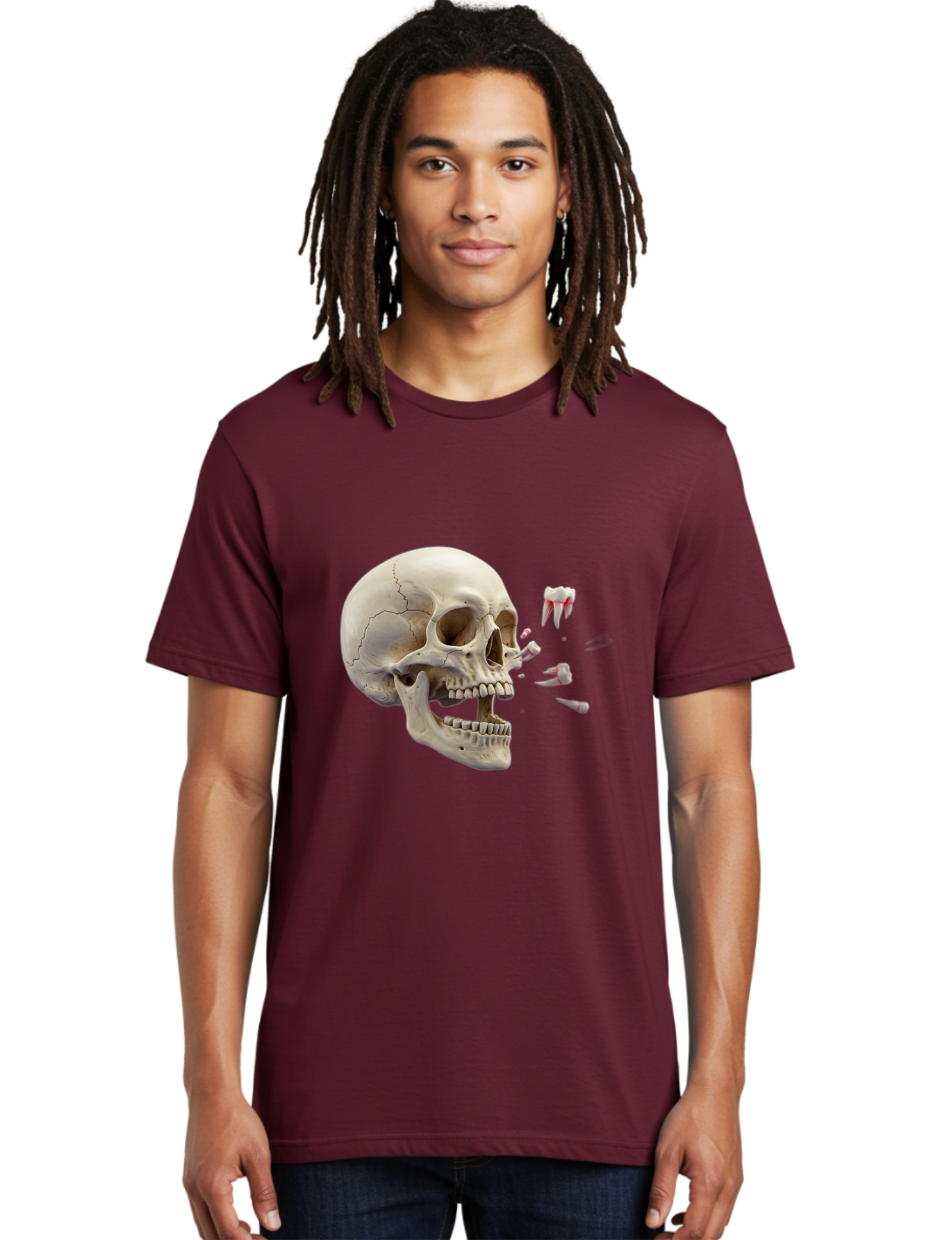Cracked-Skull-1 Men'S Graphic Tee, 100% Cotton, Comfortable Casual Summer Wear, Machine Washable, Human Skull, Broken Jaw, Shattered Teeth, Dental Anatomy, Forensic Science, Medical Illustration, Skeleton Head, Jawbone Fracture, Bac926 18