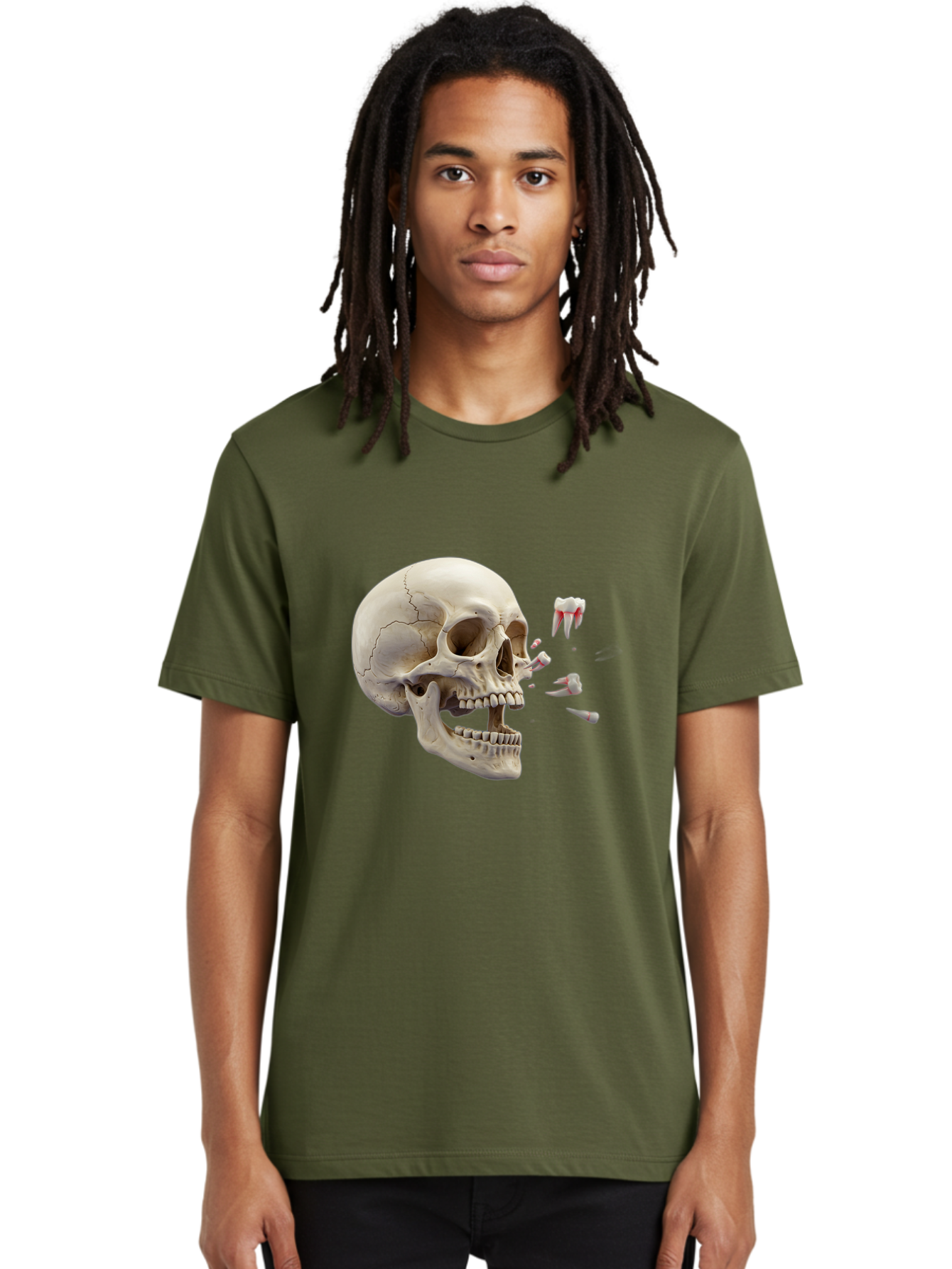 Cracked-Skull-1 Men'S Graphic Tee, 100% Cotton, Comfortable Casual Summer Wear, Machine Washable, Human Skull, Broken Jaw, Shattered Teeth, Dental Anatomy, Forensic Science, Medical Illustration, Skeleton Head, Jawbone Fracture, Bac926 25