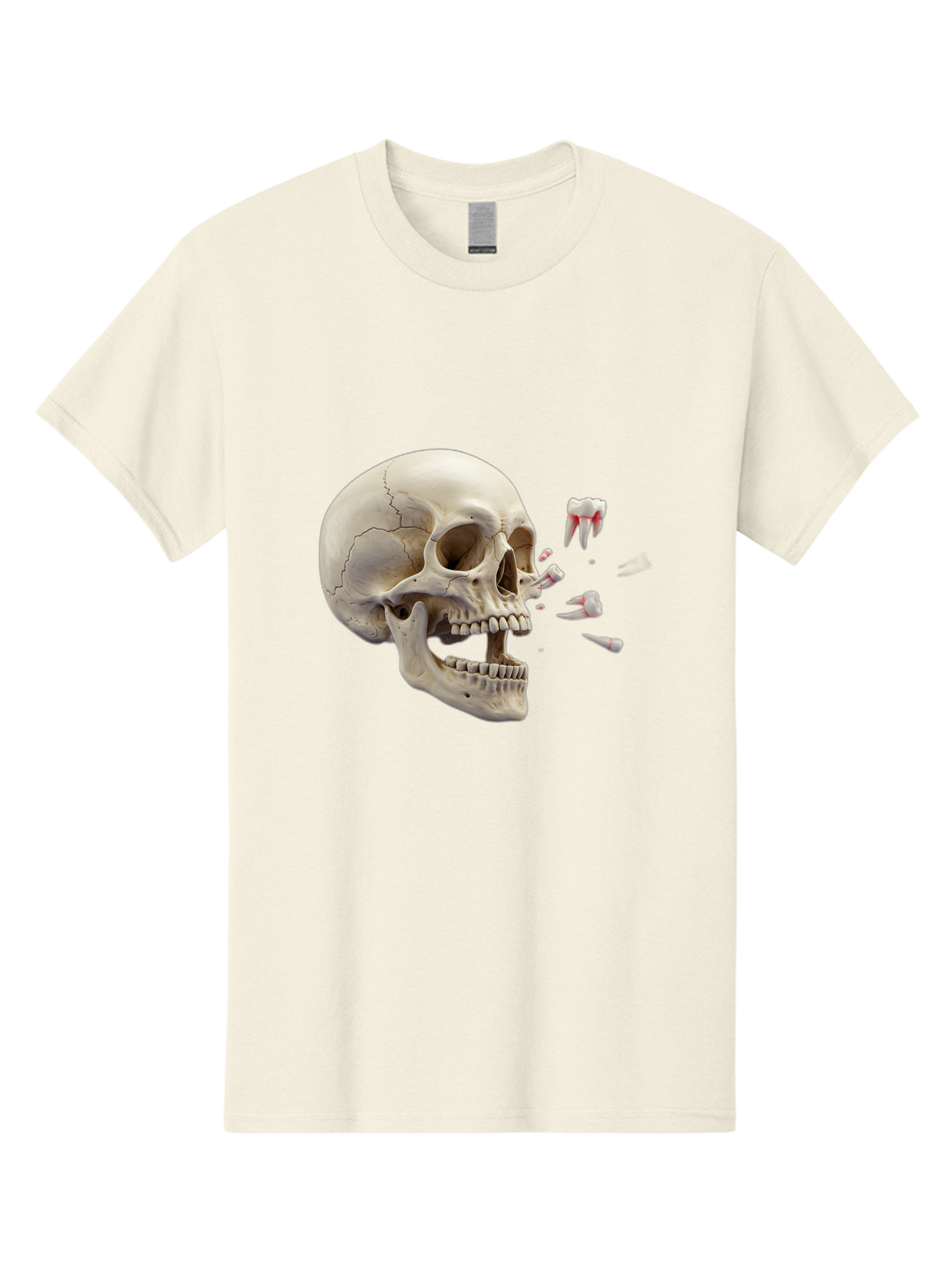 Cracked-Skull-1 Men'S Graphic Tee, 100% Cotton, Comfortable Casual Summer Wear, Machine Washable, Human Skull, Broken Jaw, Shattered Teeth, Dental Anatomy, Forensic Science, Medical Illustration, Skeleton Head, Jawbone Fracture, Bac926 7