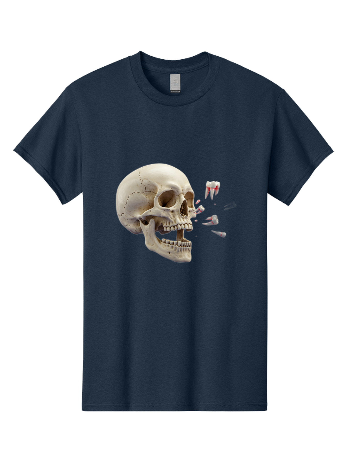 Cracked-Skull-1 Men'S Graphic Tee, 100% Cotton, Comfortable Casual Summer Wear, Machine Washable, Human Skull, Broken Jaw, Shattered Teeth, Dental Anatomy, Forensic Science, Medical Illustration, Skeleton Head, Jawbone Fracture, Bac926 1