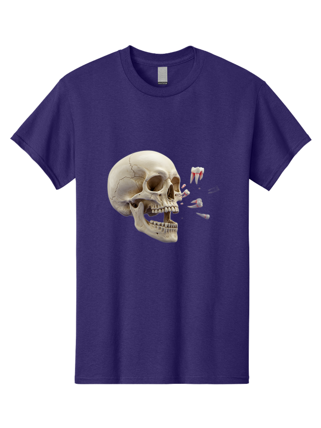 Cracked-Skull-1 Men'S Graphic Tee, 100% Cotton, Comfortable Casual Summer Wear, Machine Washable, Human Skull, Broken Jaw, Shattered Teeth, Dental Anatomy, Forensic Science, Medical Illustration, Skeleton Head, Jawbone Fracture, Bac926 9