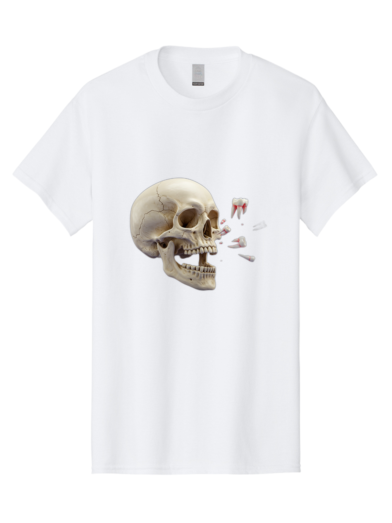 Cracked-Skull-1 Men'S Graphic Tee, 100% Cotton, Comfortable Casual Summer Wear, Machine Washable, Human Skull, Broken Jaw, Shattered Teeth, Dental Anatomy, Forensic Science, Medical Illustration, Skeleton Head, Jawbone Fracture, Bac926 4