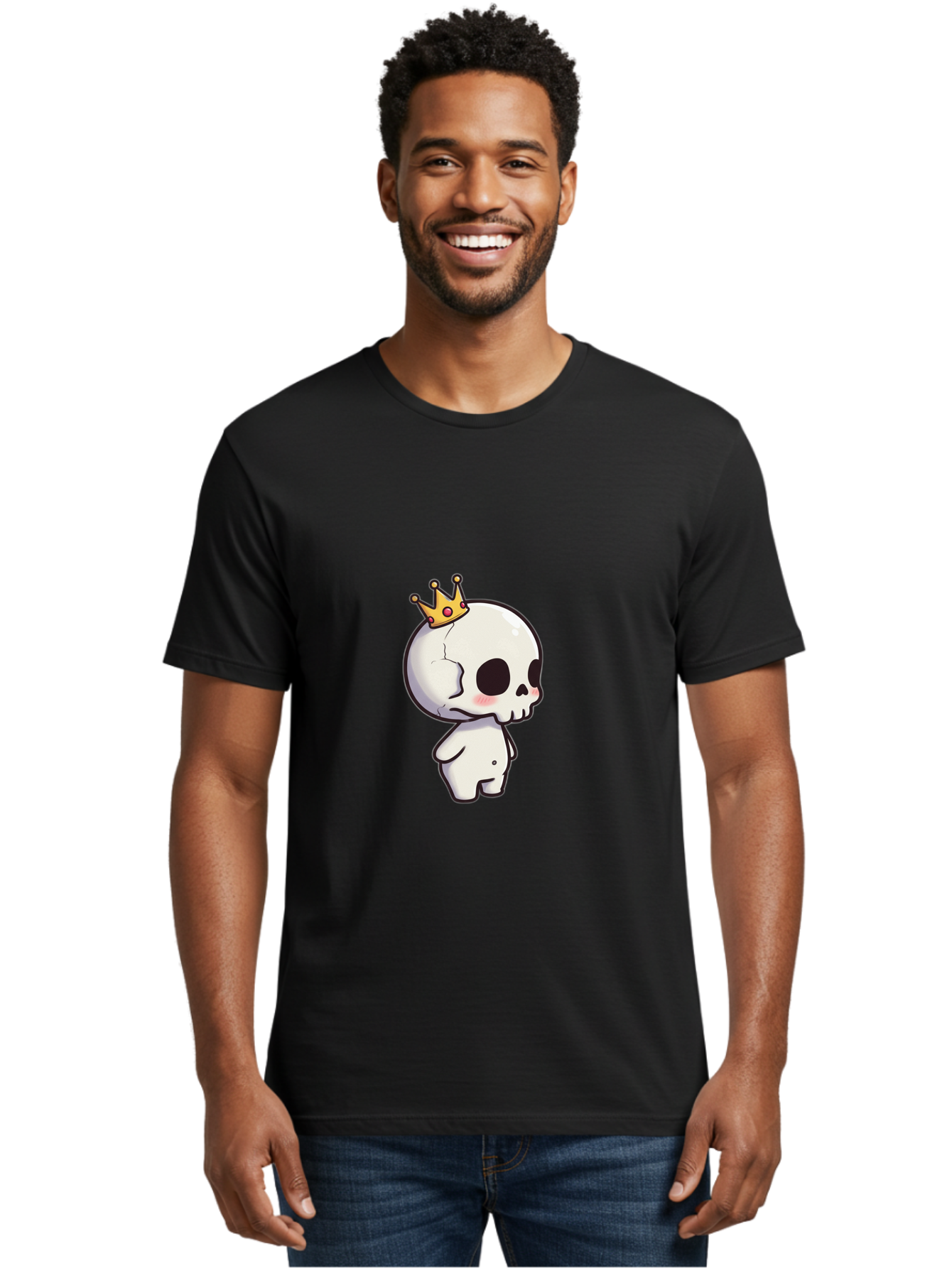 Cracked-Skull-With-Crown Men'S Graphic Tee, 100% Cotton, Comfortable Casual Summer Wear, Machine Washable, Cartoon Skull With Crown, Cute Skull, Kawaii Art, Skull Character, Crowned Character, Anime Style, Digital Illustration, Quirky Design, Bac927 24