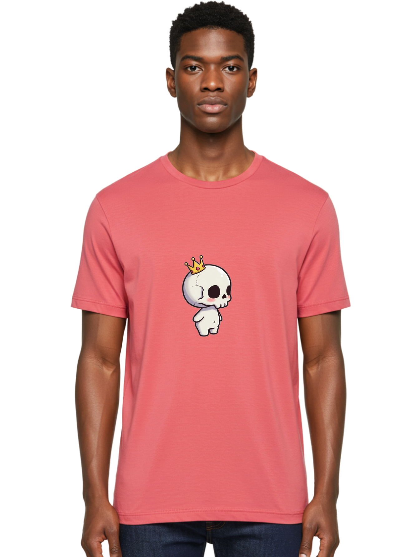 Cracked-Skull-With-Crown Men'S Graphic Tee, 100% Cotton, Comfortable Casual Summer Wear, Machine Washable, Cartoon Skull With Crown, Cute Skull, Kawaii Art, Skull Character, Crowned Character, Anime Style, Digital Illustration, Quirky Design, Bac927 18
