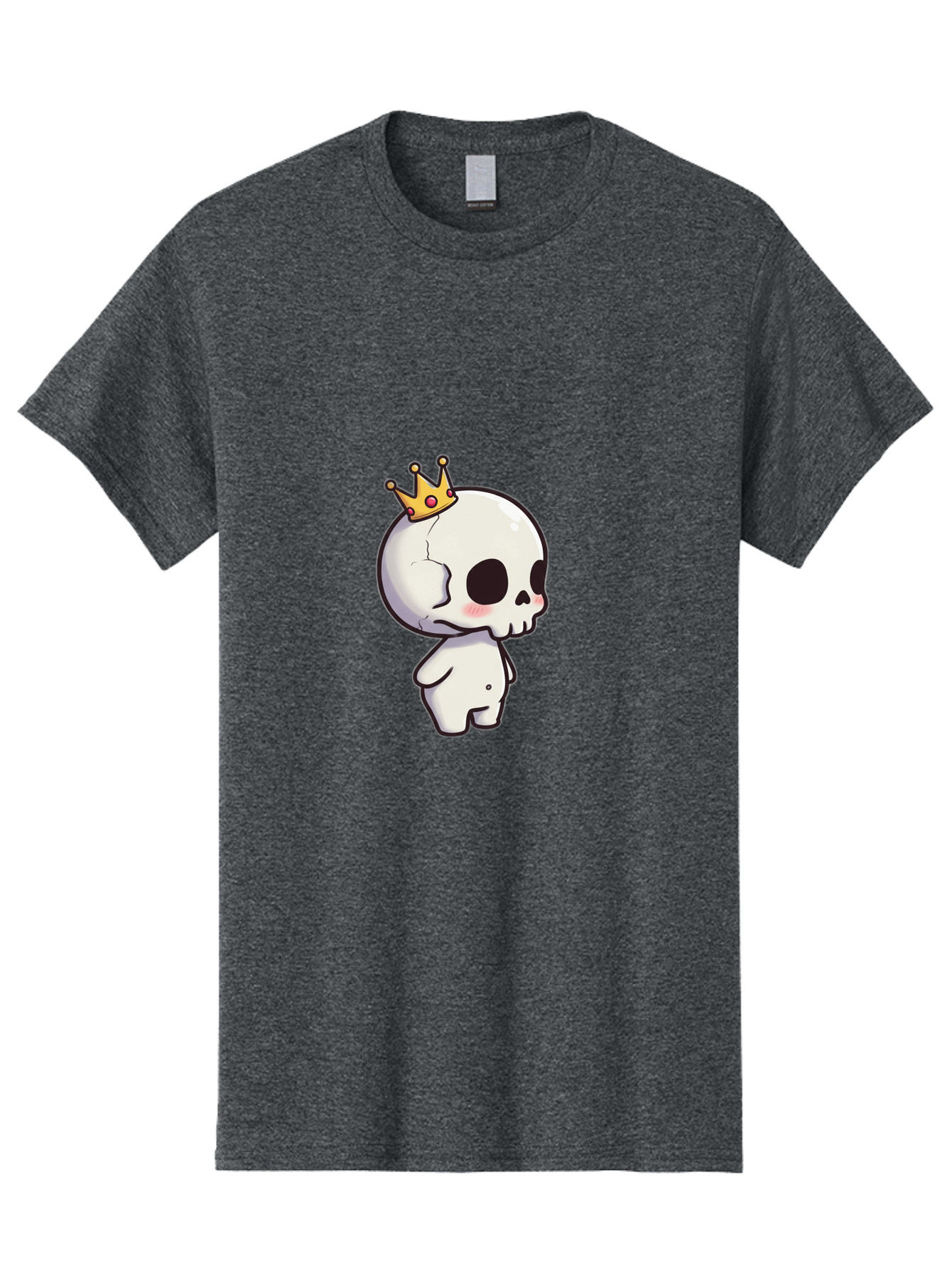 Cracked-Skull-With-Crown Men'S Graphic Tee, 100% Cotton, Comfortable Casual Summer Wear, Machine Washable, Cartoon Skull With Crown, Cute Skull, Kawaii Art, Skull Character, Crowned Character, Anime Style, Digital Illustration, Quirky Design, Bac927 8