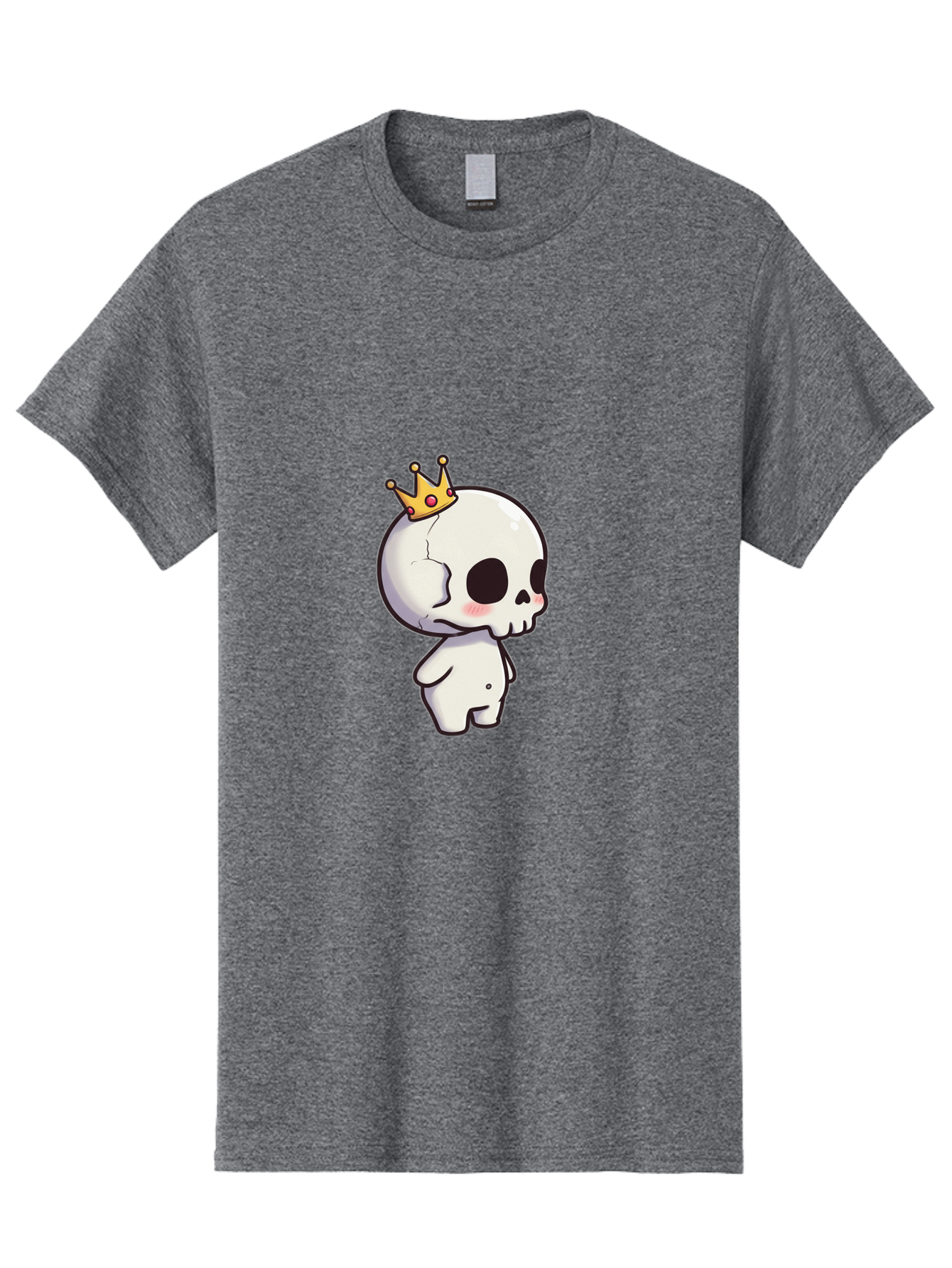 Cracked-Skull-With-Crown Men'S Graphic Tee, 100% Cotton, Comfortable Casual Summer Wear, Machine Washable, Cartoon Skull With Crown, Cute Skull, Kawaii Art, Skull Character, Crowned Character, Anime Style, Digital Illustration, Quirky Design, Bac927 5