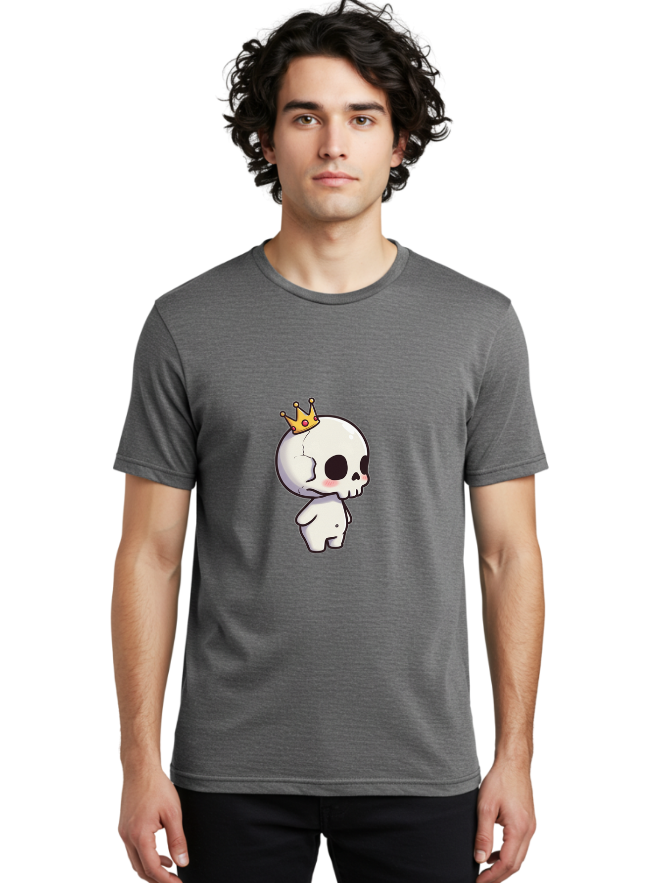 Cracked-Skull-With-Crown Men'S Graphic Tee, 100% Cotton, Comfortable Casual Summer Wear, Machine Washable, Cartoon Skull With Crown, Cute Skull, Kawaii Art, Skull Character, Crowned Character, Anime Style, Digital Illustration, Quirky Design, Bac927 20