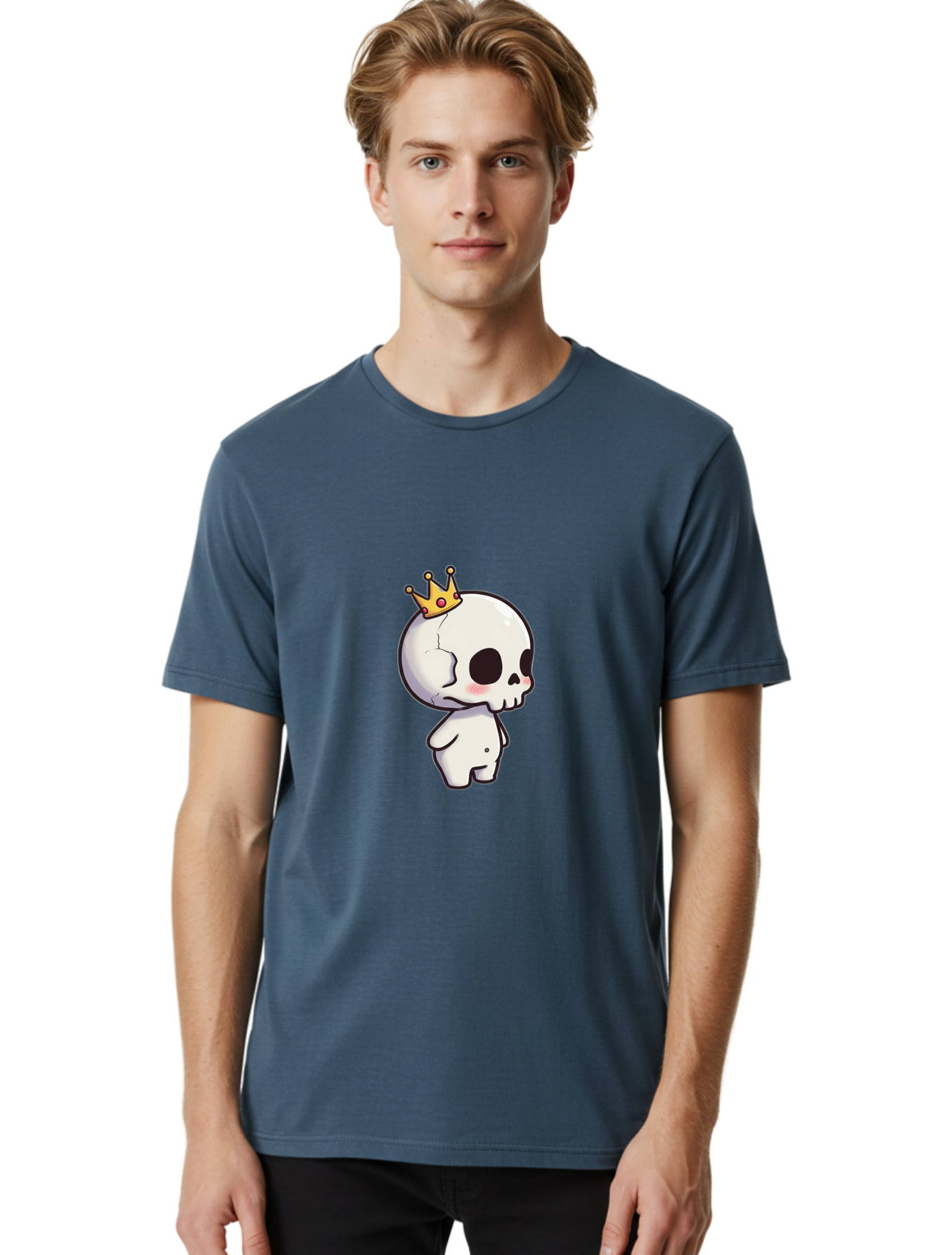 Cracked-Skull-With-Crown Men'S Graphic Tee, 100% Cotton, Comfortable Casual Summer Wear, Machine Washable, Cartoon Skull With Crown, Cute Skull, Kawaii Art, Skull Character, Crowned Character, Anime Style, Digital Illustration, Quirky Design, Bac927 21