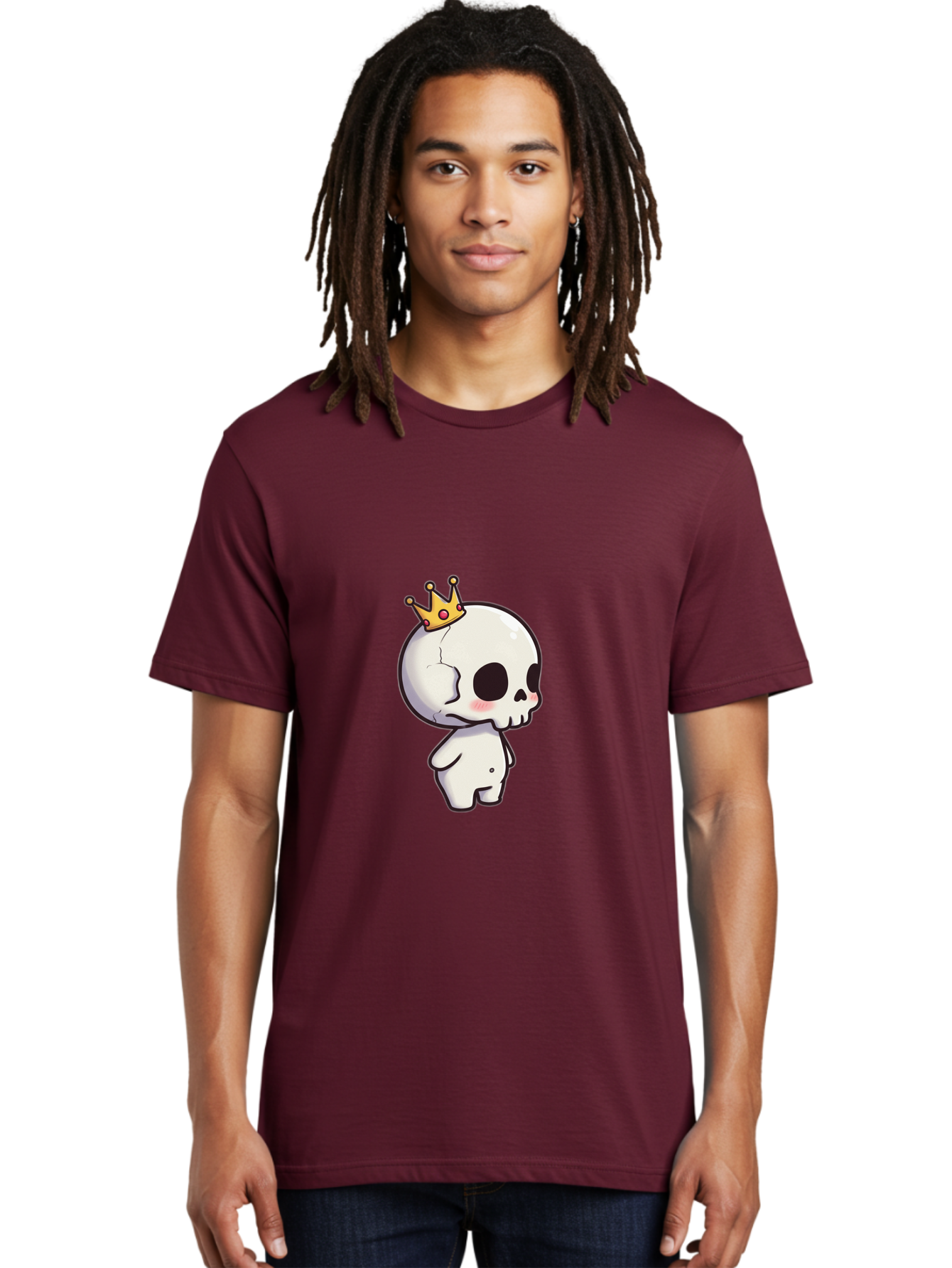 Cracked-Skull-With-Crown Men'S Graphic Tee, 100% Cotton, Comfortable Casual Summer Wear, Machine Washable, Cartoon Skull With Crown, Cute Skull, Kawaii Art, Skull Character, Crowned Character, Anime Style, Digital Illustration, Quirky Design, Bac927 27