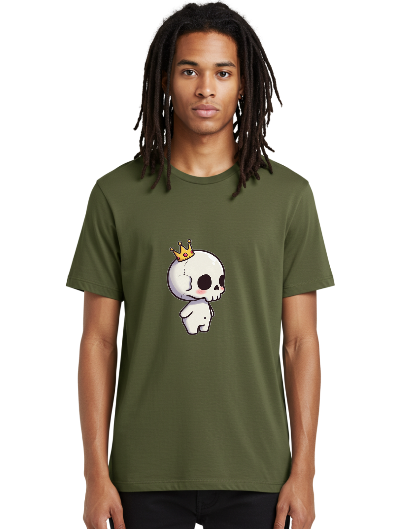 Cracked-Skull-With-Crown Men'S Graphic Tee, 100% Cotton, Comfortable Casual Summer Wear, Machine Washable, Cartoon Skull With Crown, Cute Skull, Kawaii Art, Skull Character, Crowned Character, Anime Style, Digital Illustration, Quirky Design, Bac927 25