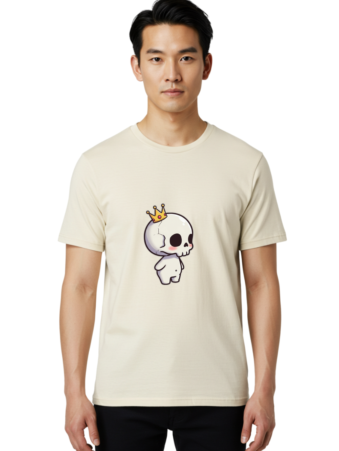 Cracked-Skull-With-Crown Men'S Graphic Tee, 100% Cotton, Comfortable Casual Summer Wear, Machine Washable, Cartoon Skull With Crown, Cute Skull, Kawaii Art, Skull Character, Crowned Character, Anime Style, Digital Illustration, Quirky Design, Bac927 17