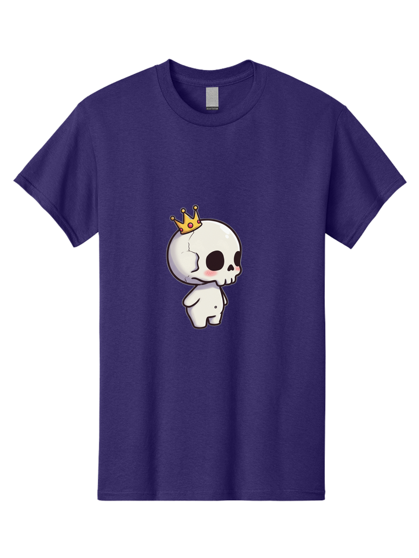 Cracked-Skull-With-Crown Men'S Graphic Tee, 100% Cotton, Comfortable Casual Summer Wear, Machine Washable, Cartoon Skull With Crown, Cute Skull, Kawaii Art, Skull Character, Crowned Character, Anime Style, Digital Illustration, Quirky Design, Bac927 7