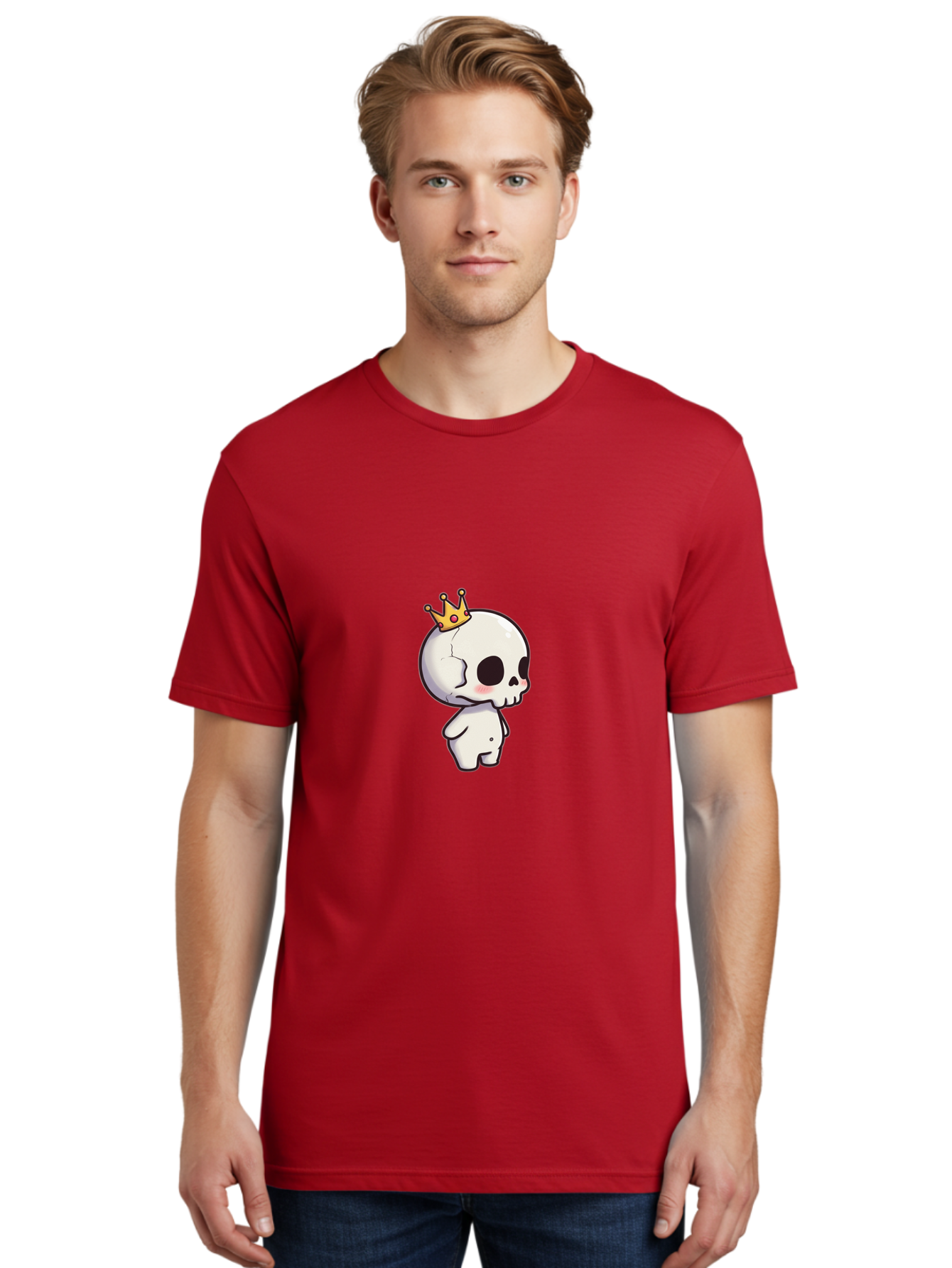 Cracked-Skull-With-Crown Men'S Graphic Tee, 100% Cotton, Comfortable Casual Summer Wear, Machine Washable, Cartoon Skull With Crown, Cute Skull, Kawaii Art, Skull Character, Crowned Character, Anime Style, Digital Illustration, Quirky Design, Bac927 16