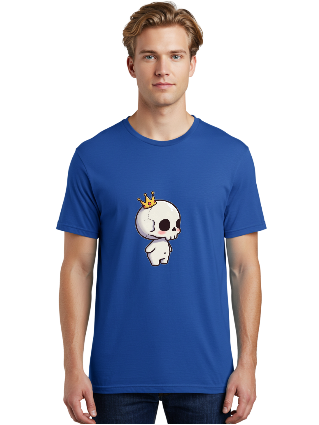 Cracked-Skull-With-Crown Men'S Graphic Tee, 100% Cotton, Comfortable Casual Summer Wear, Machine Washable, Cartoon Skull With Crown, Cute Skull, Kawaii Art, Skull Character, Crowned Character, Anime Style, Digital Illustration, Quirky Design, Bac927 19