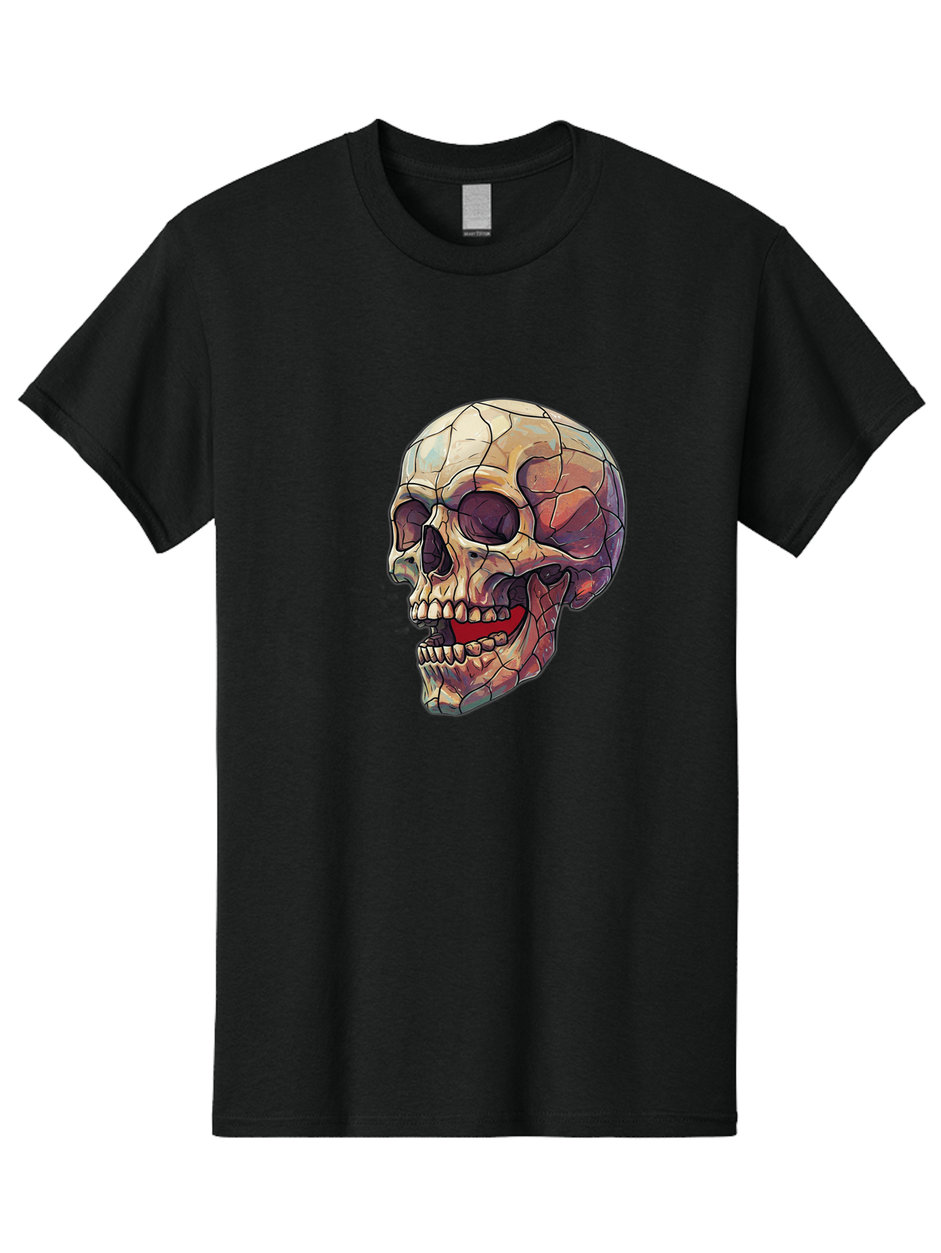 Cracked-Skull Men'S Graphic Tee, 100% Cotton, Comfortable Casual Summer Wear, Machine Washable, Human Skull, Cracked Bones, Red Tongue, Dental Anatomy, Skull Art, Gothic Illustration, Vibrant Colors, Bold Graphics Bac928 5