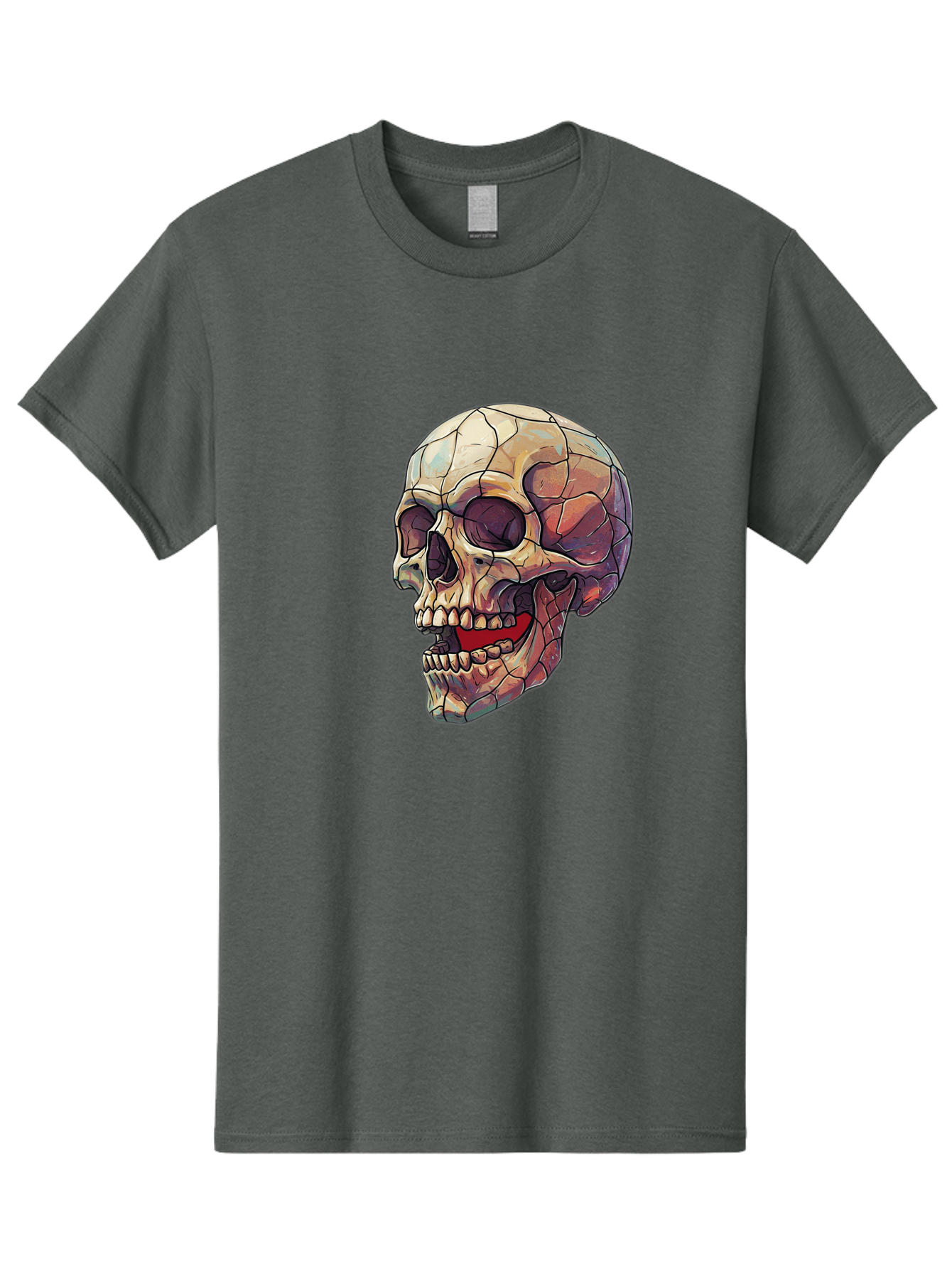 Cracked-Skull Men'S Graphic Tee, 100% Cotton, Comfortable Casual Summer Wear, Machine Washable, Human Skull, Cracked Bones, Red Tongue, Dental Anatomy, Skull Art, Gothic Illustration, Vibrant Colors, Bold Graphics Bac928 13