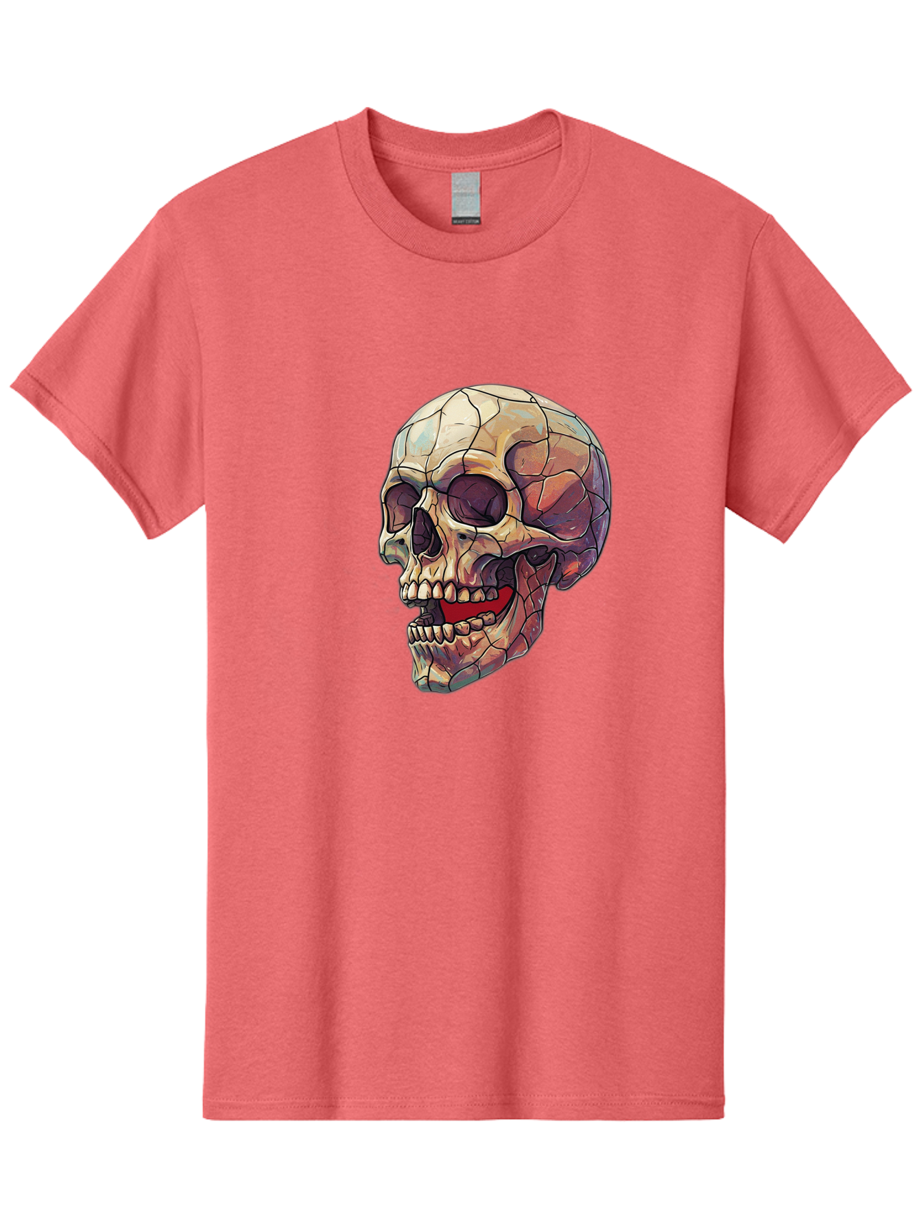 Cracked-Skull Men'S Graphic Tee, 100% Cotton, Comfortable Casual Summer Wear, Machine Washable, Human Skull, Cracked Bones, Red Tongue, Dental Anatomy, Skull Art, Gothic Illustration, Vibrant Colors, Bold Graphics Bac928 9