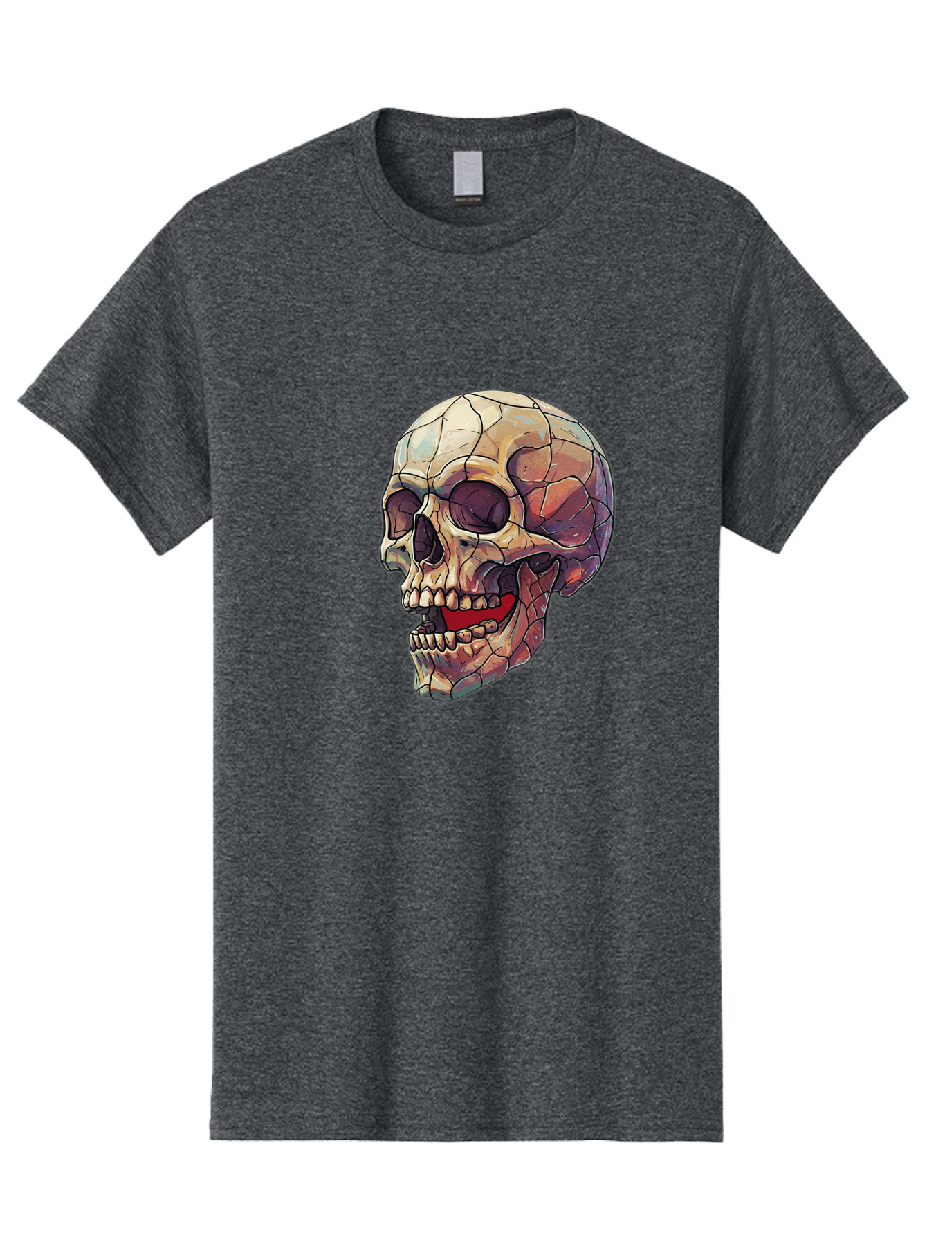 Cracked-Skull Men'S Graphic Tee, 100% Cotton, Comfortable Casual Summer Wear, Machine Washable, Human Skull, Cracked Bones, Red Tongue, Dental Anatomy, Skull Art, Gothic Illustration, Vibrant Colors, Bold Graphics Bac928 4
