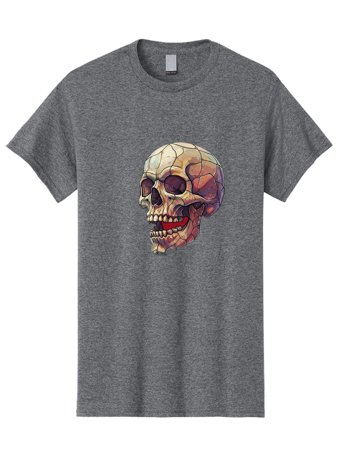 Cracked-Skull Men'S Graphic Tee, 100% Cotton, Comfortable Casual Summer Wear, Machine Washable, Human Skull, Cracked Bones, Red Tongue, Dental Anatomy, Skull Art, Gothic Illustration, Vibrant Colors, Bold Graphics Bac928 6
