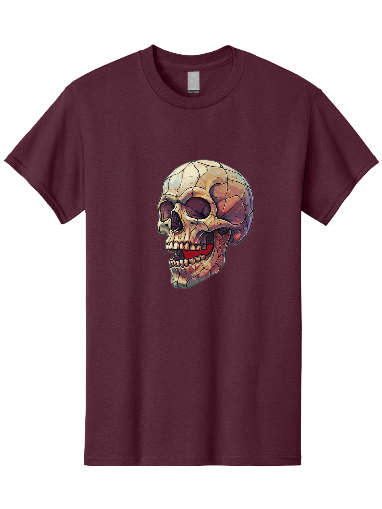 Cracked-Skull Men'S Graphic Tee, 100% Cotton, Comfortable Casual Summer Wear, Machine Washable, Human Skull, Cracked Bones, Red Tongue, Dental Anatomy, Skull Art, Gothic Illustration, Vibrant Colors, Bold Graphics Bac928 7