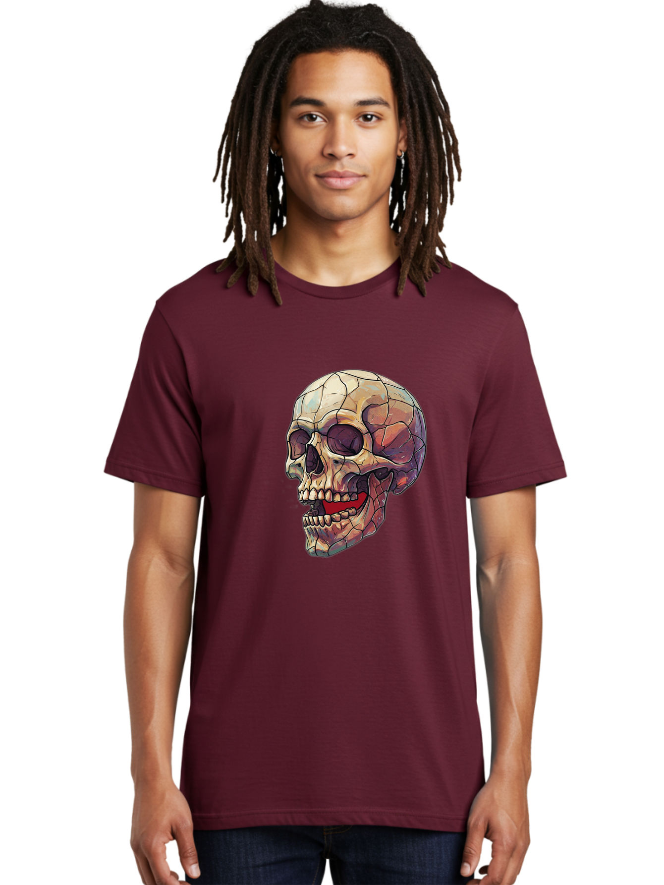 Cracked-Skull Men'S Graphic Tee, 100% Cotton, Comfortable Casual Summer Wear, Machine Washable, Human Skull, Cracked Bones, Red Tongue, Dental Anatomy, Skull Art, Gothic Illustration, Vibrant Colors, Bold Graphics Bac928 22