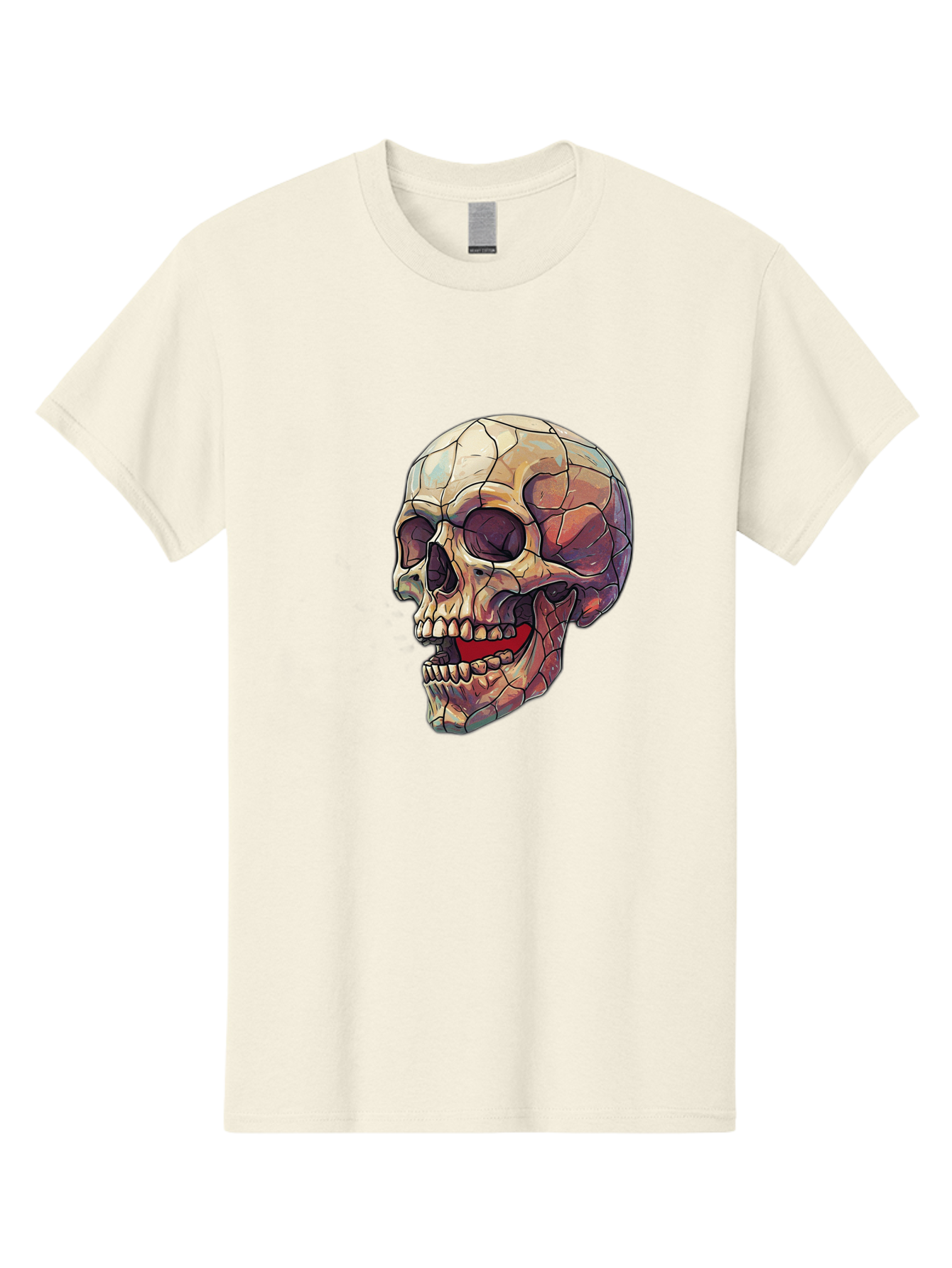 Cracked-Skull Men'S Graphic Tee, 100% Cotton, Comfortable Casual Summer Wear, Machine Washable, Human Skull, Cracked Bones, Red Tongue, Dental Anatomy, Skull Art, Gothic Illustration, Vibrant Colors, Bold Graphics Bac928 10