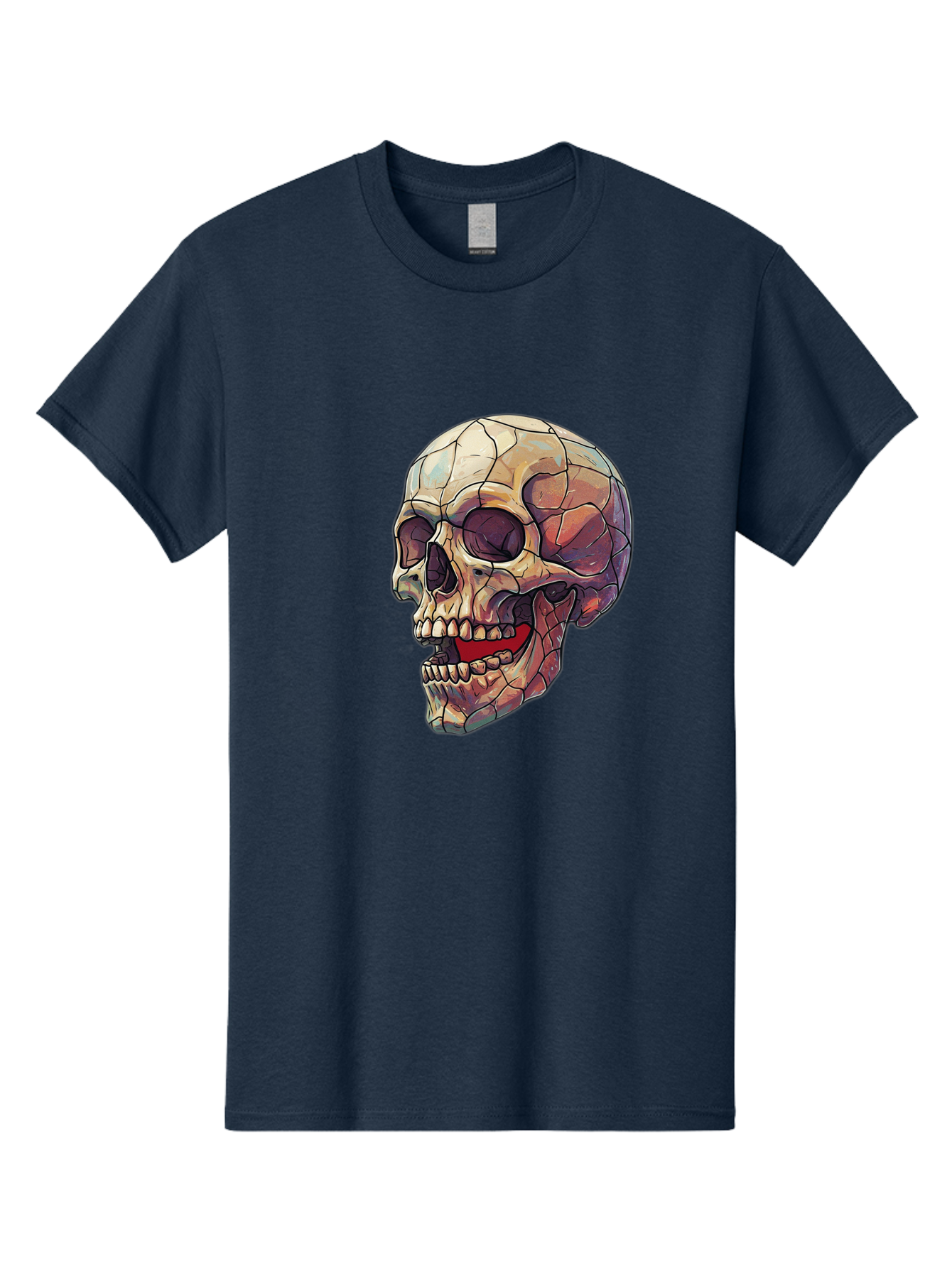 Cracked-Skull Men'S Graphic Tee, 100% Cotton, Comfortable Casual Summer Wear, Machine Washable, Human Skull, Cracked Bones, Red Tongue, Dental Anatomy, Skull Art, Gothic Illustration, Vibrant Colors, Bold Graphics Bac928 14
