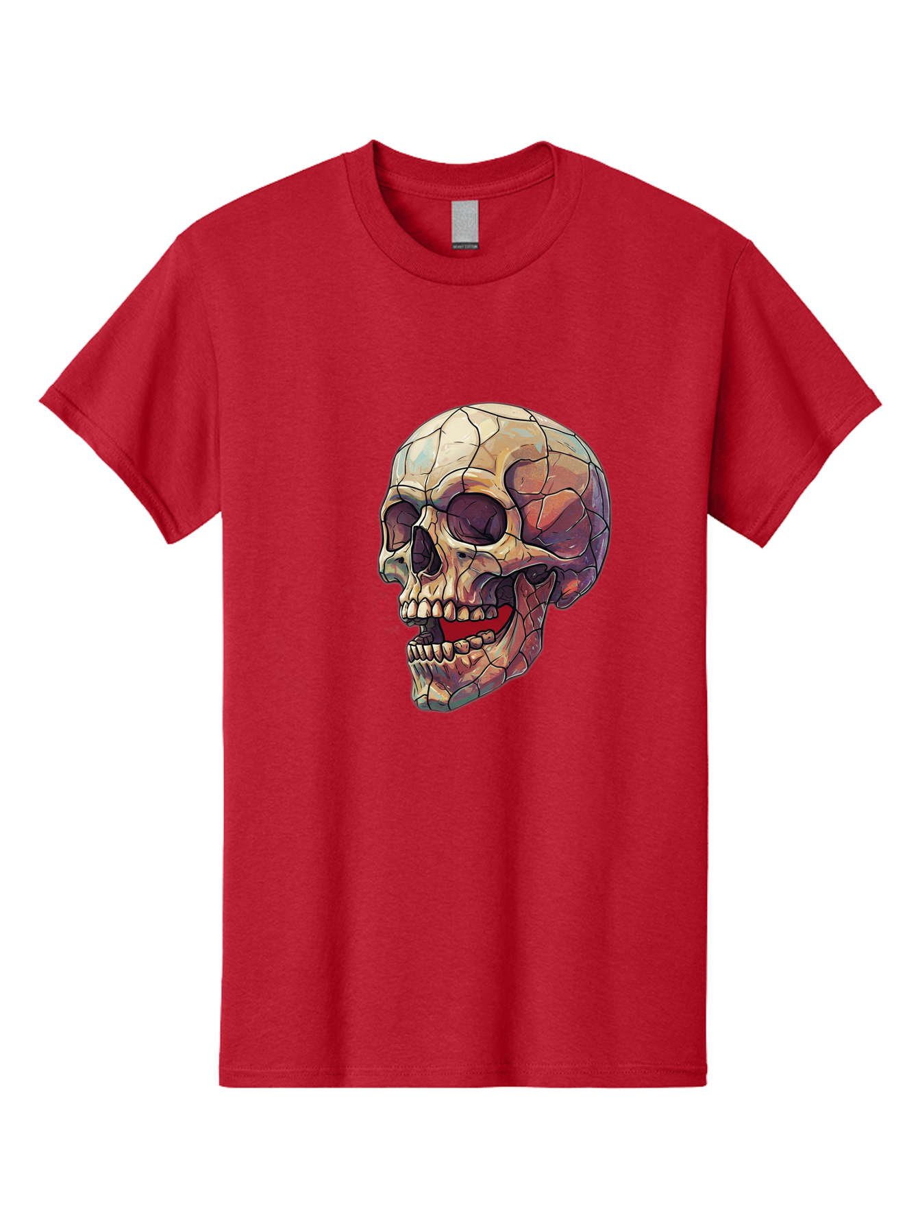 Cracked-Skull Men'S Graphic Tee, 100% Cotton, Comfortable Casual Summer Wear, Machine Washable, Human Skull, Cracked Bones, Red Tongue, Dental Anatomy, Skull Art, Gothic Illustration, Vibrant Colors, Bold Graphics Bac928 12