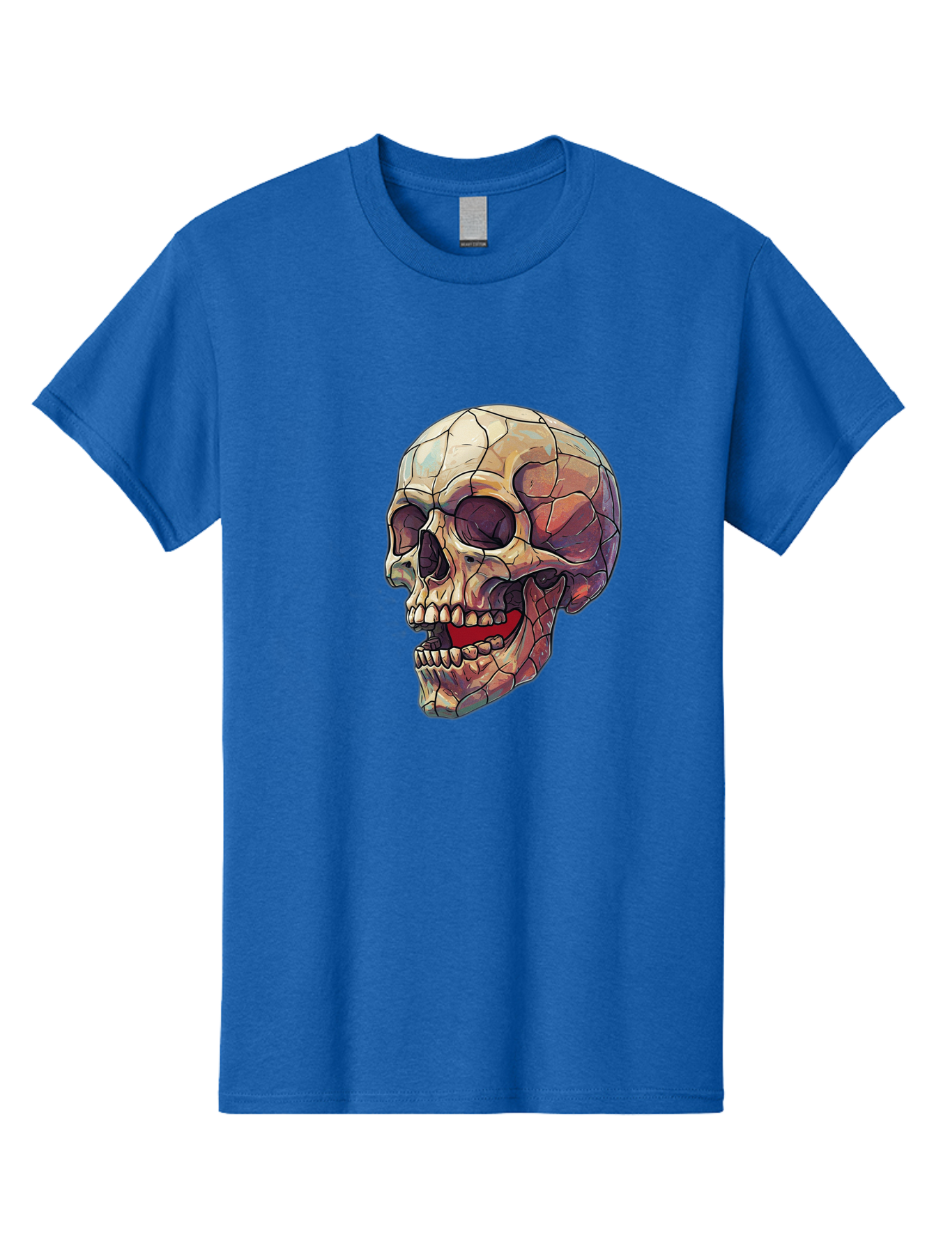 Cracked-Skull Men'S Graphic Tee, 100% Cotton, Comfortable Casual Summer Wear, Machine Washable, Human Skull, Cracked Bones, Red Tongue, Dental Anatomy, Skull Art, Gothic Illustration, Vibrant Colors, Bold Graphics Bac928 3