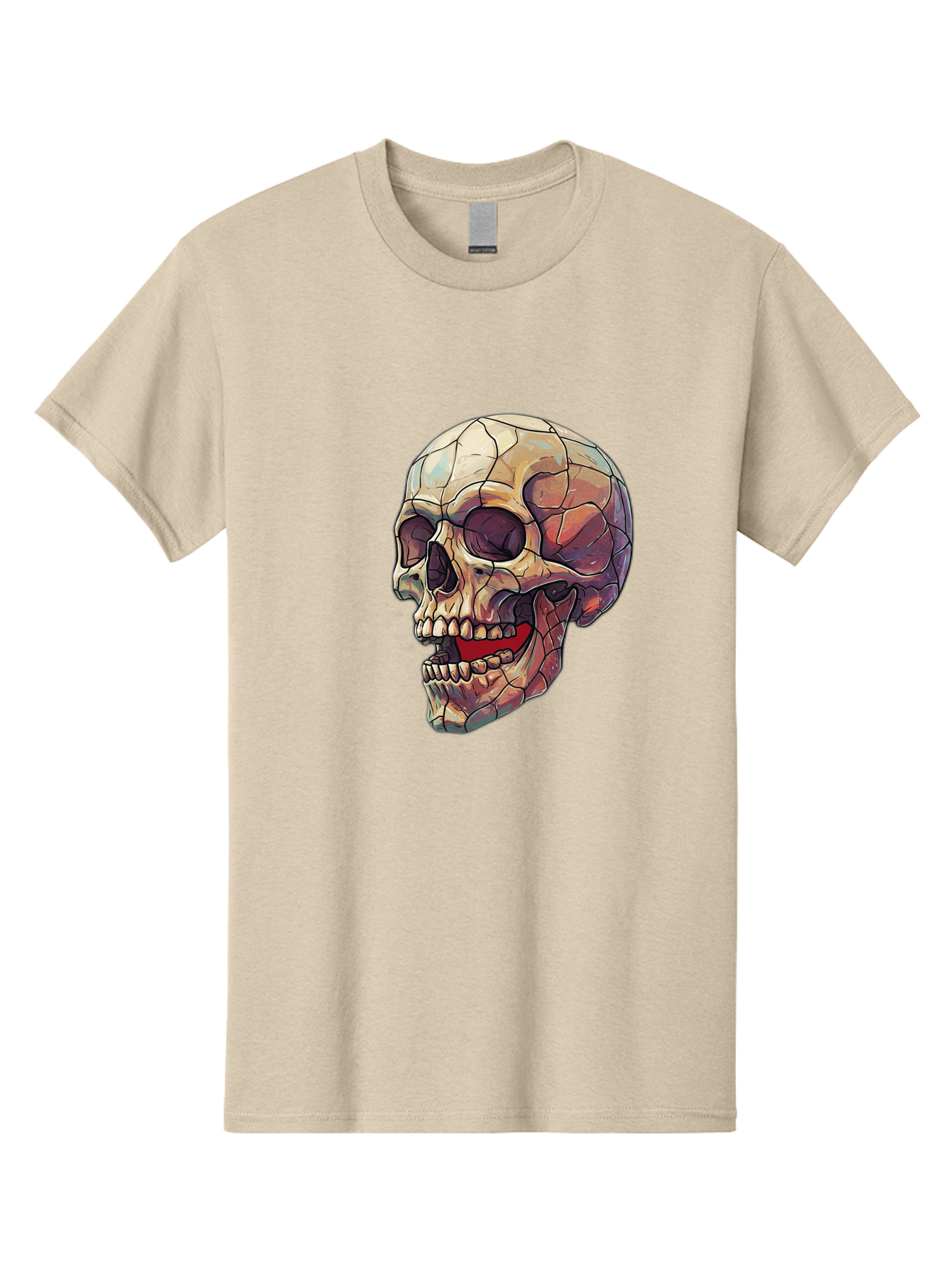 Cracked-Skull Men'S Graphic Tee, 100% Cotton, Comfortable Casual Summer Wear, Machine Washable, Human Skull, Cracked Bones, Red Tongue, Dental Anatomy, Skull Art, Gothic Illustration, Vibrant Colors, Bold Graphics Bac928 1