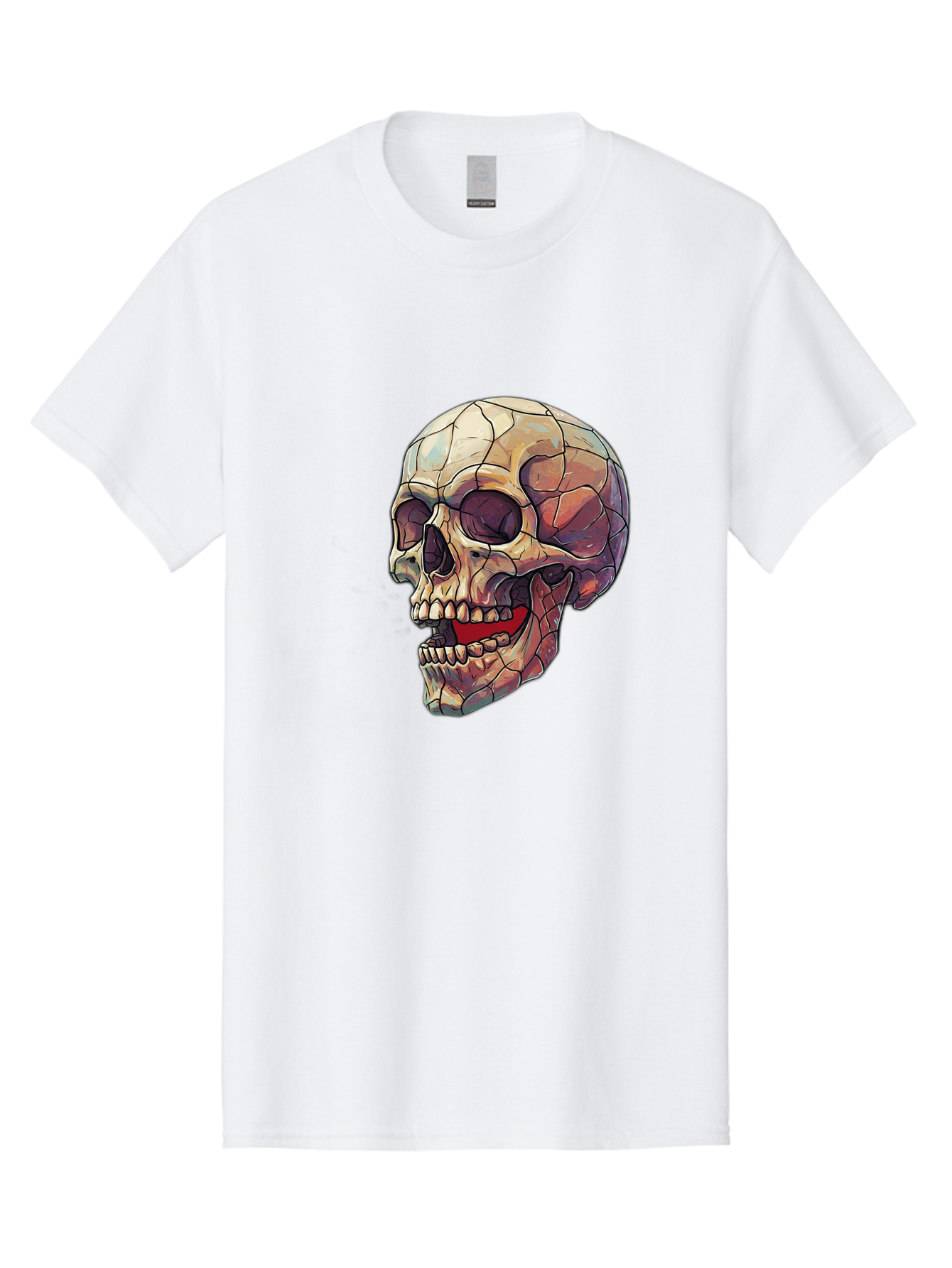 Cracked-Skull Men'S Graphic Tee, 100% Cotton, Comfortable Casual Summer Wear, Machine Washable, Human Skull, Cracked Bones, Red Tongue, Dental Anatomy, Skull Art, Gothic Illustration, Vibrant Colors, Bold Graphics Bac928 15