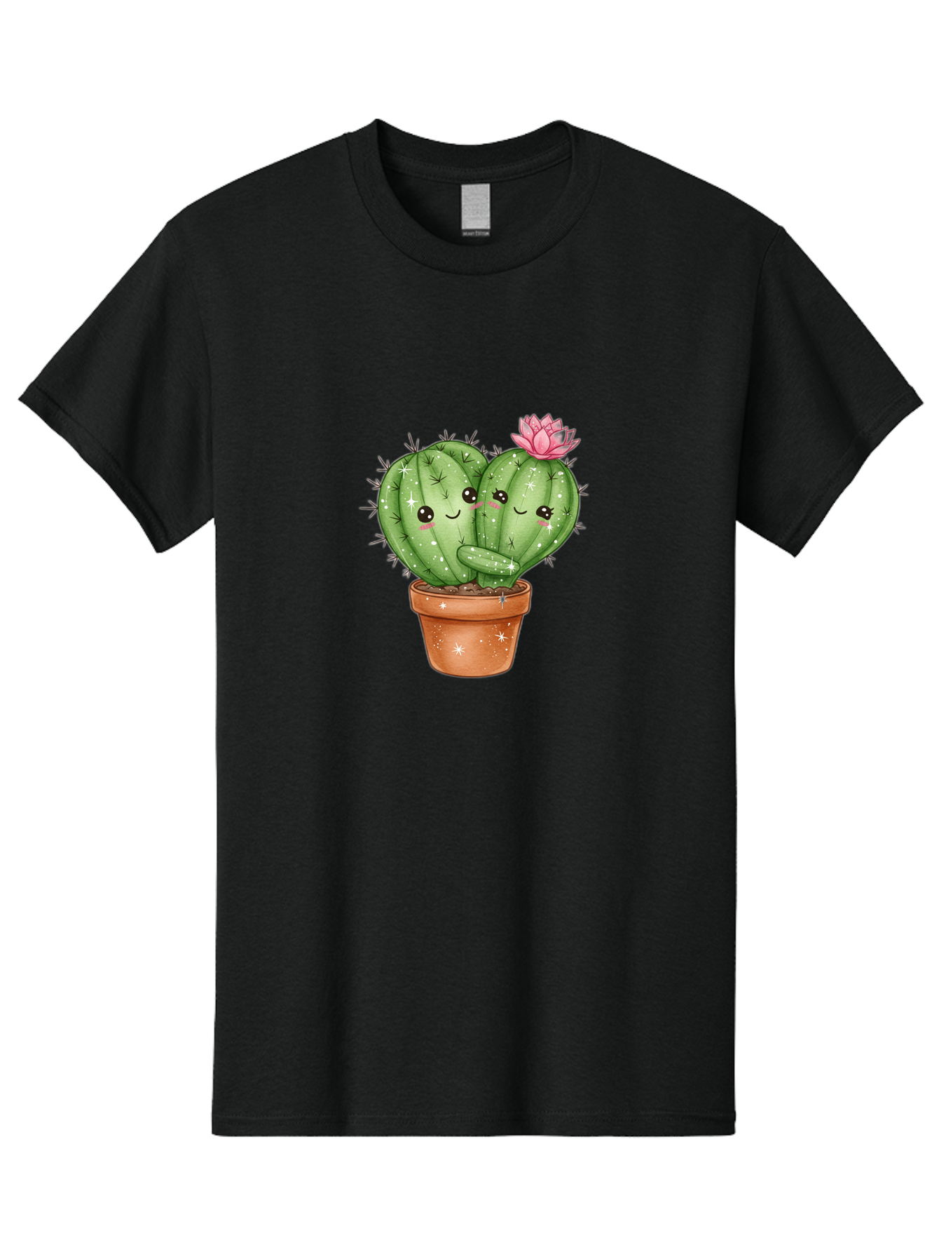 Cuddly-Cactus Men'S Graphic Tee, 100% Cotton, Comfortable Casual Summer Wear, Machine Washable, Cute Cacti, Cuddling Cacti, Cartoon Cactus, Adorable Plants, Potted Cactus, Pink Flower, Smiling Faces, Kawaii Art, Cactus Love, Cartoon Hearts, Bac954 3