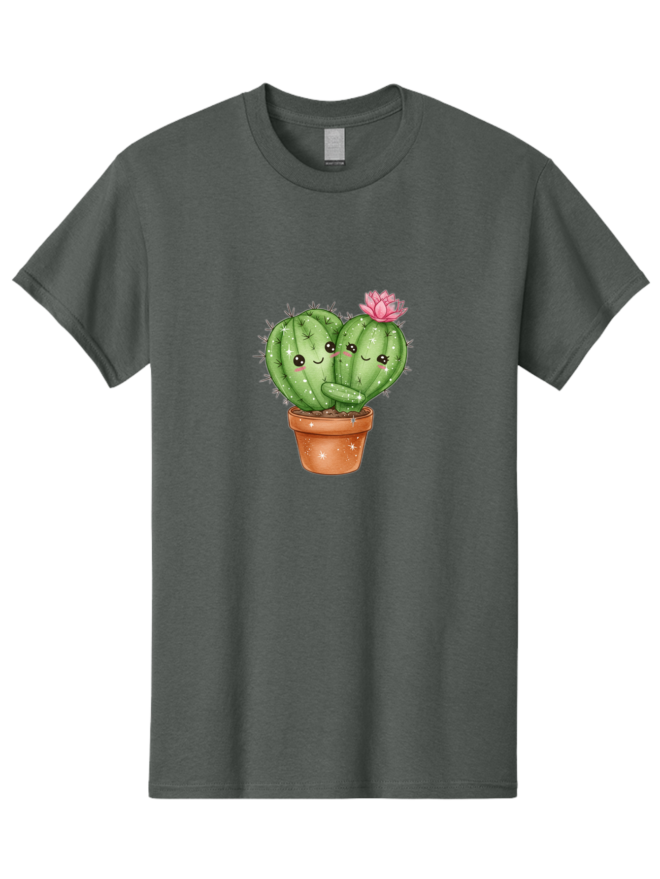 Cuddly-Cactus Men'S Graphic Tee, 100% Cotton, Comfortable Casual Summer Wear, Machine Washable, Cute Cacti, Cuddling Cacti, Cartoon Cactus, Adorable Plants, Potted Cactus, Pink Flower, Smiling Faces, Kawaii Art, Cactus Love, Cartoon Hearts, Bac954 7