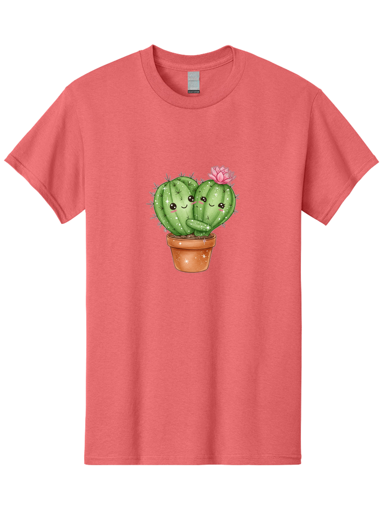 Cuddly-Cactus Men'S Graphic Tee, 100% Cotton, Comfortable Casual Summer Wear, Machine Washable, Cute Cacti, Cuddling Cacti, Cartoon Cactus, Adorable Plants, Potted Cactus, Pink Flower, Smiling Faces, Kawaii Art, Cactus Love, Cartoon Hearts, Bac954 12