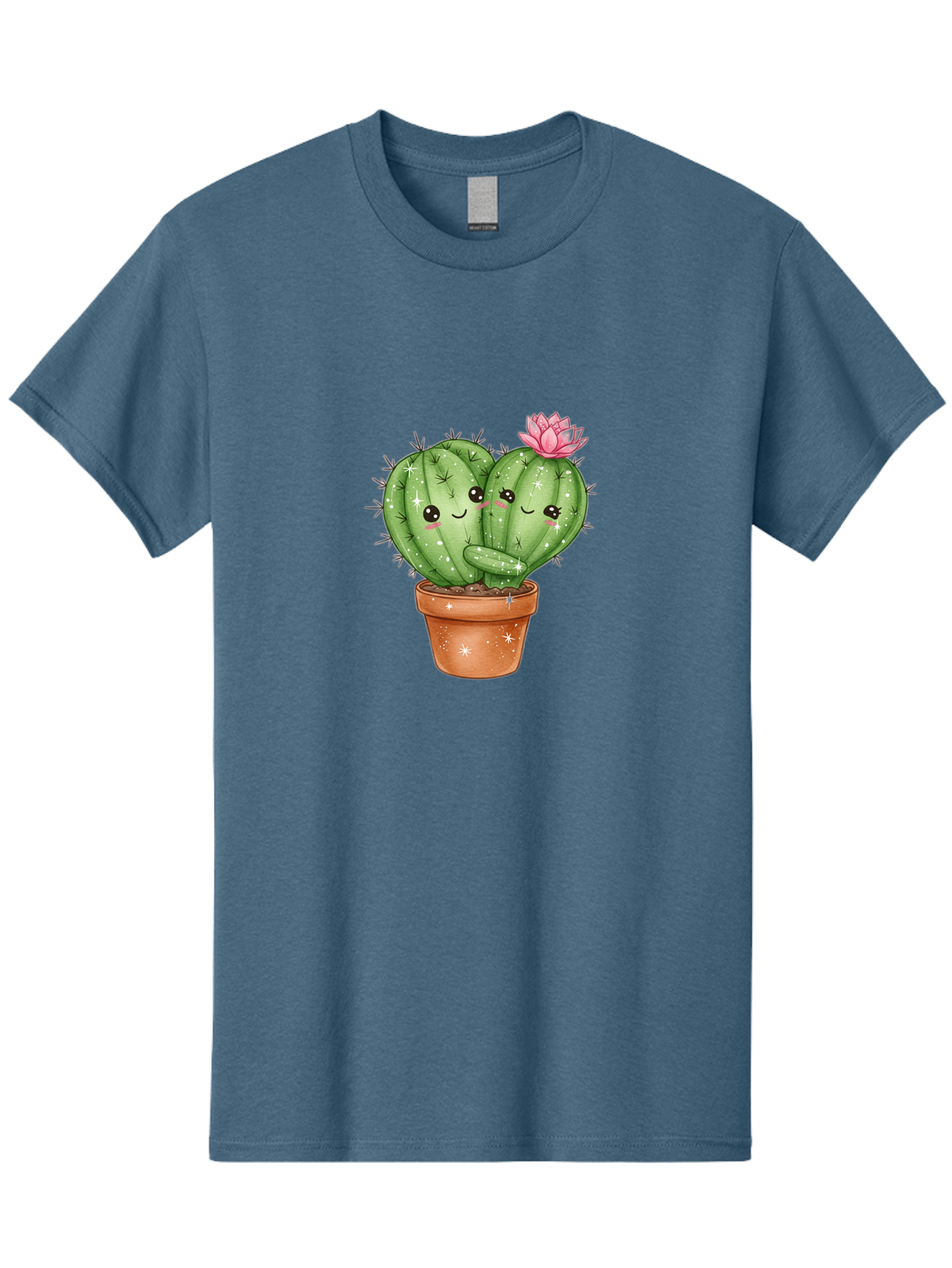 Cuddly-Cactus Men'S Graphic Tee, 100% Cotton, Comfortable Casual Summer Wear, Machine Washable, Cute Cacti, Cuddling Cacti, Cartoon Cactus, Adorable Plants, Potted Cactus, Pink Flower, Smiling Faces, Kawaii Art, Cactus Love, Cartoon Hearts, Bac954 6