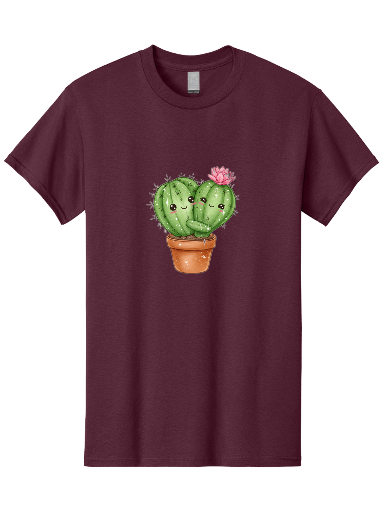 Cuddly-Cactus Men'S Graphic Tee, 100% Cotton, Comfortable Casual Summer Wear, Machine Washable, Cute Cacti, Cuddling Cacti, Cartoon Cactus, Adorable Plants, Potted Cactus, Pink Flower, Smiling Faces, Kawaii Art, Cactus Love, Cartoon Hearts, Bac954 5