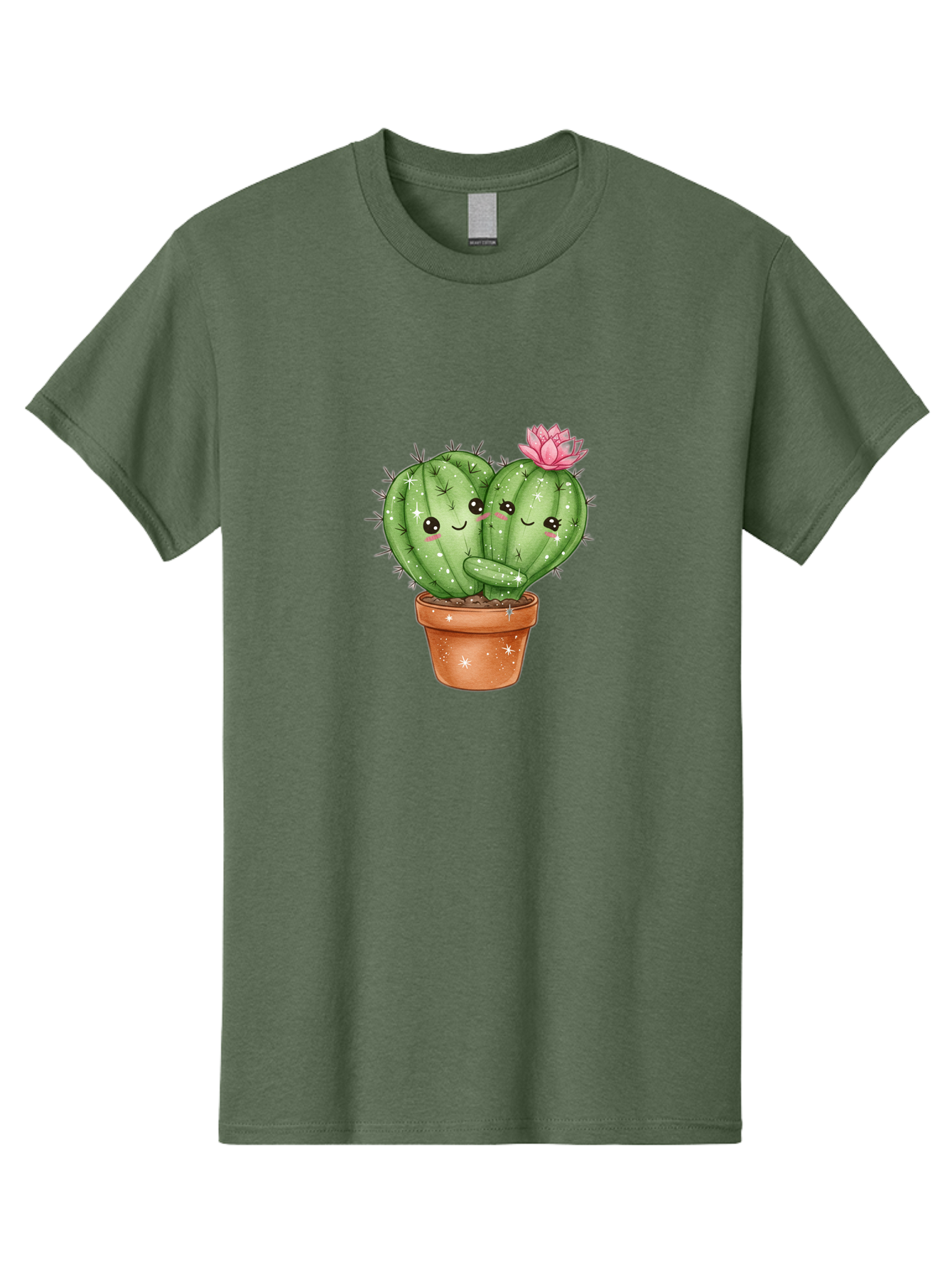 Cuddly-Cactus Men'S Graphic Tee, 100% Cotton, Comfortable Casual Summer Wear, Machine Washable, Cute Cacti, Cuddling Cacti, Cartoon Cactus, Adorable Plants, Potted Cactus, Pink Flower, Smiling Faces, Kawaii Art, Cactus Love, Cartoon Hearts, Bac954 8