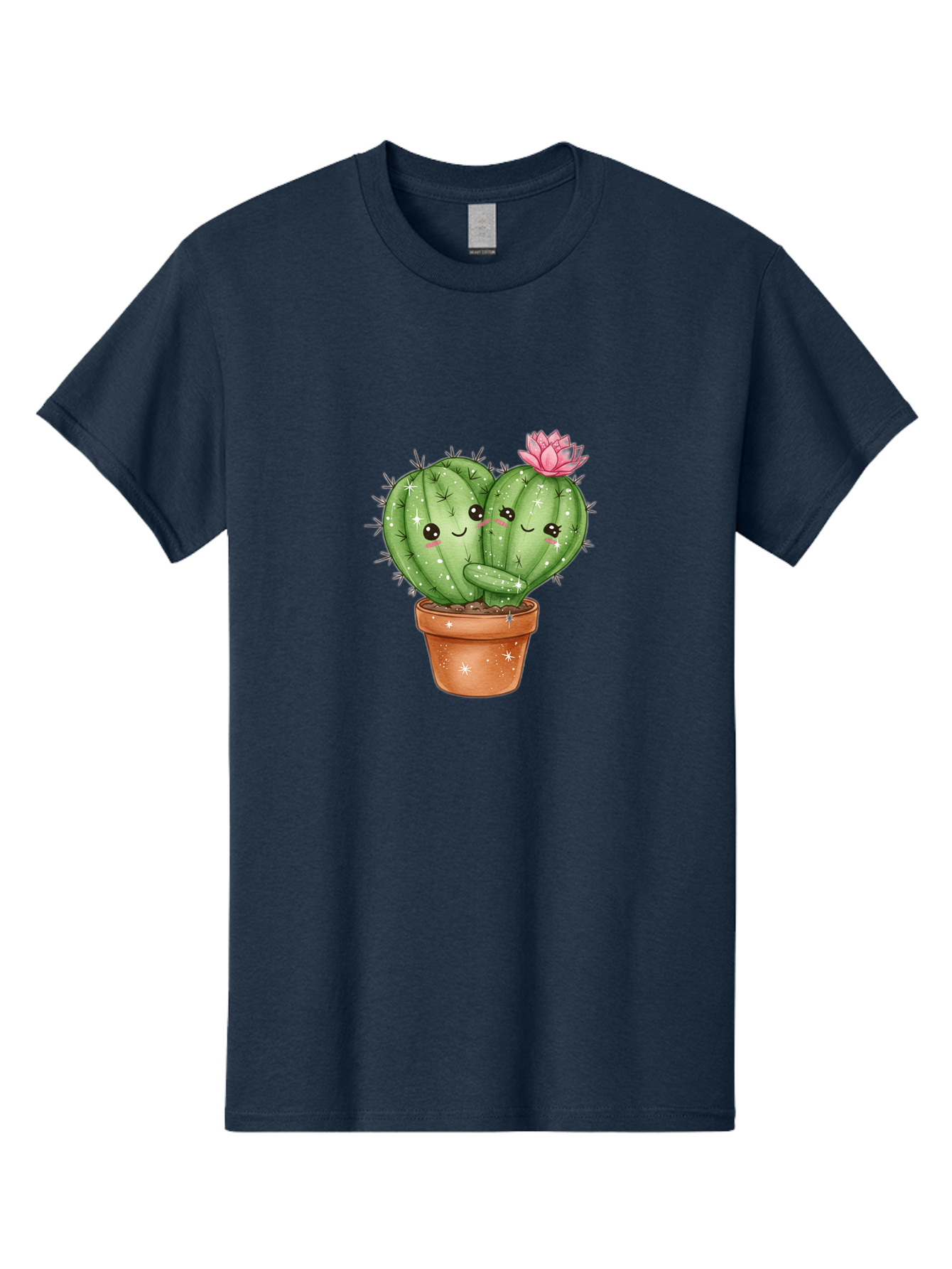 Cuddly-Cactus Men'S Graphic Tee, 100% Cotton, Comfortable Casual Summer Wear, Machine Washable, Cute Cacti, Cuddling Cacti, Cartoon Cactus, Adorable Plants, Potted Cactus, Pink Flower, Smiling Faces, Kawaii Art, Cactus Love, Cartoon Hearts, Bac954 2