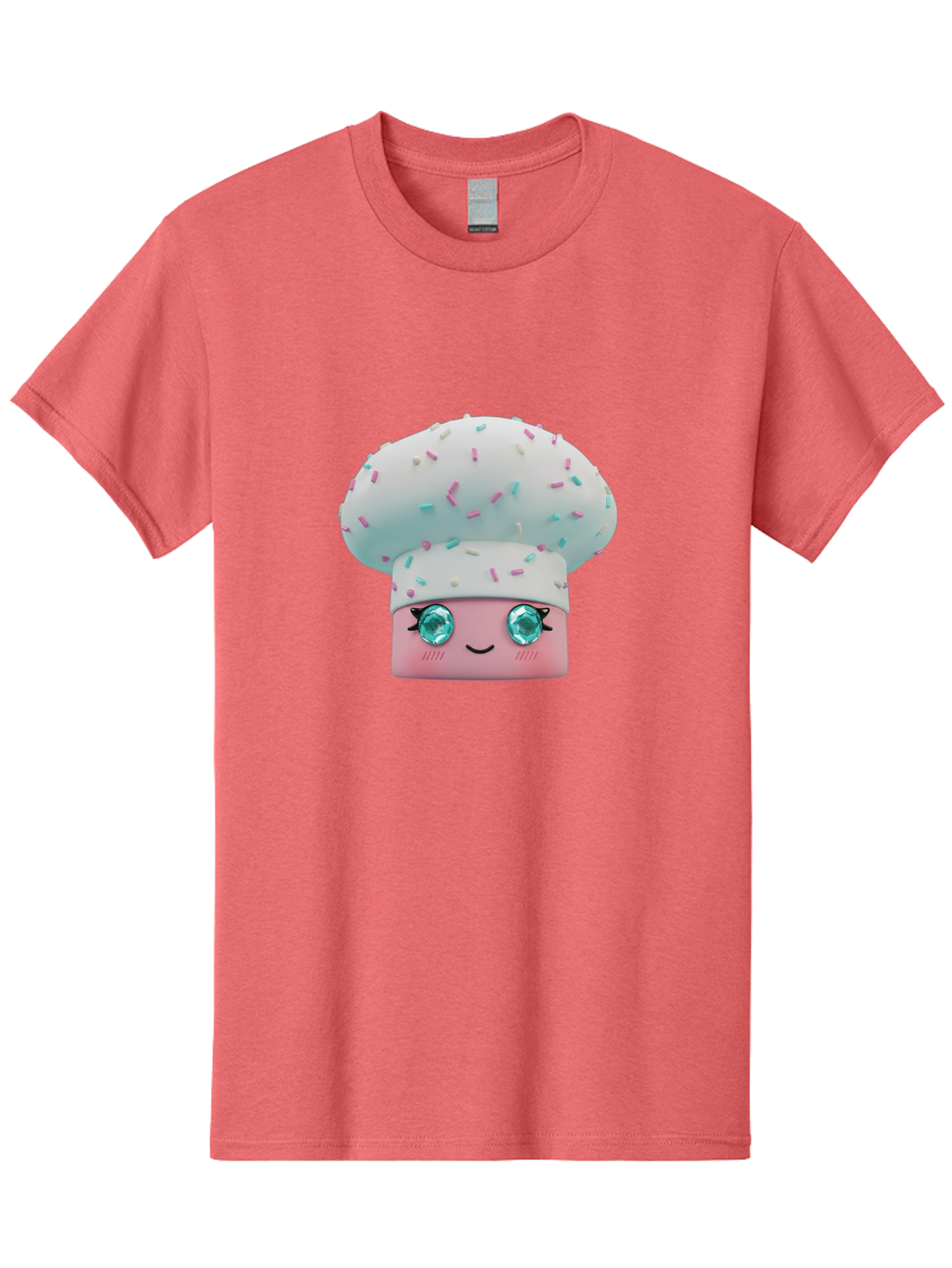 Cup-Cake Men'S Graphic Tee, 100% Cotton, Comfortable Casual Summer Wear, Machine Washable, Smiling Cupcake, Cute Treats, Sweet Tooth, Pastel Colors, Gemstone Eyes, Cartoon Character, Bakery Delight, Dessert Love, Whimsical Design, Bac955 13