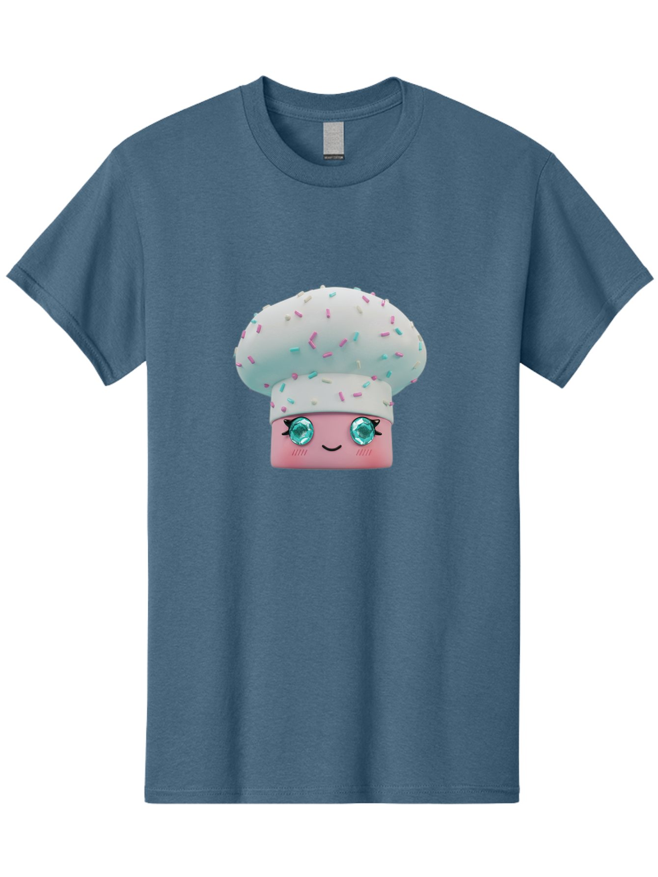 Cup-Cake Men'S Graphic Tee, 100% Cotton, Comfortable Casual Summer Wear, Machine Washable, Smiling Cupcake, Cute Treats, Sweet Tooth, Pastel Colors, Gemstone Eyes, Cartoon Character, Bakery Delight, Dessert Love, Whimsical Design, Bac955 6