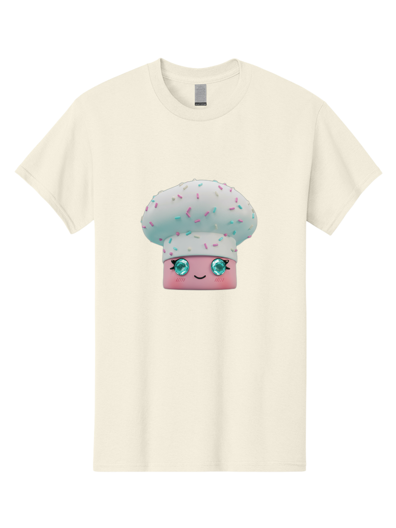 Cup-Cake Men'S Graphic Tee, 100% Cotton, Comfortable Casual Summer Wear, Machine Washable, Smiling Cupcake, Cute Treats, Sweet Tooth, Pastel Colors, Gemstone Eyes, Cartoon Character, Bakery Delight, Dessert Love, Whimsical Design, Bac955 9
