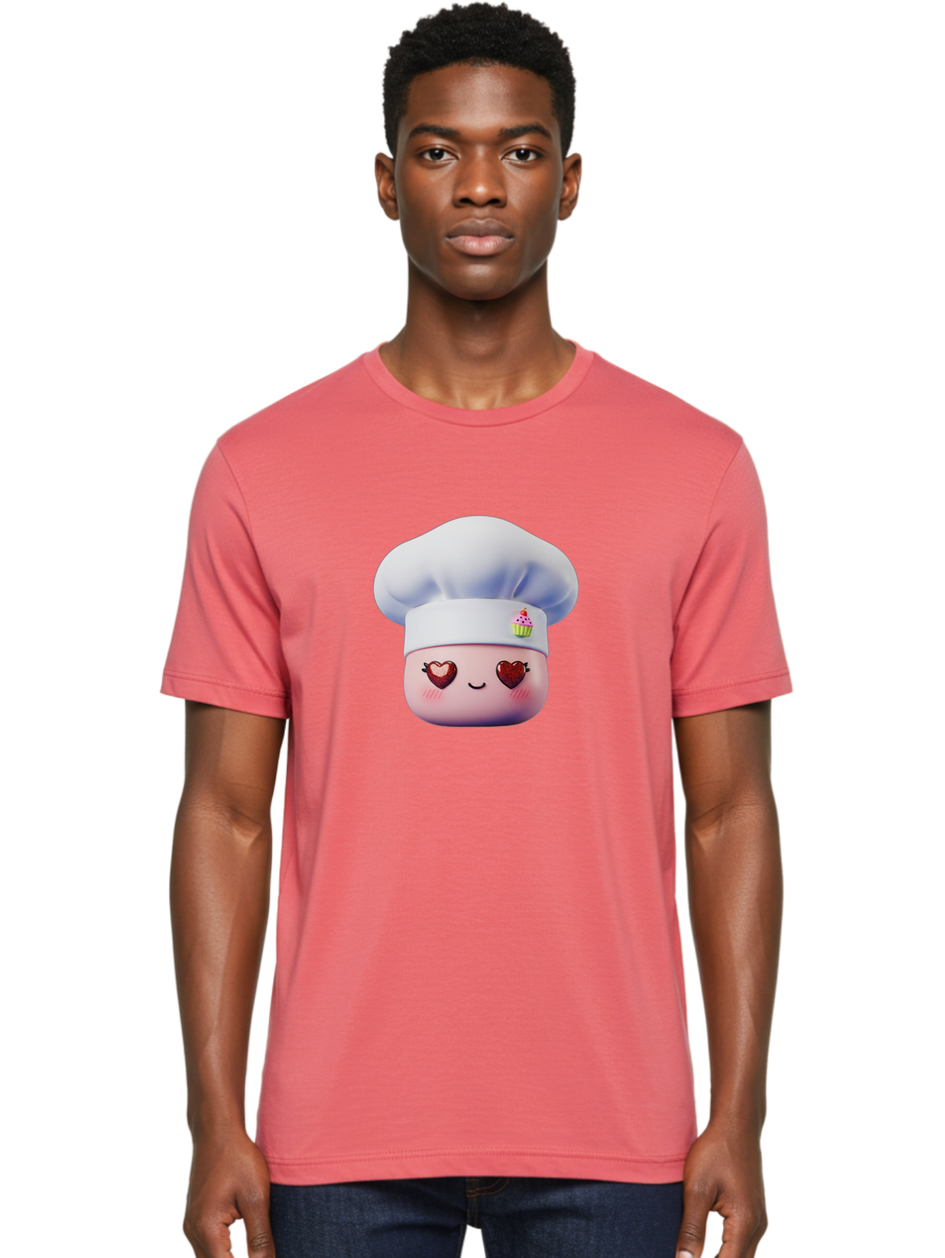 Cupcake-Chef Men'S Graphic Tee, 100% Cotton, Comfortable Casual Summer Wear, Machine Washable, Cartoon Chef, Baker Character, Sweet Treats, Heart-Shaped Eyes, Dessert Design, Baking Love, Pastry Chef Hat, Cute Pastel Colors, Whimsical Bakery Bac956 17