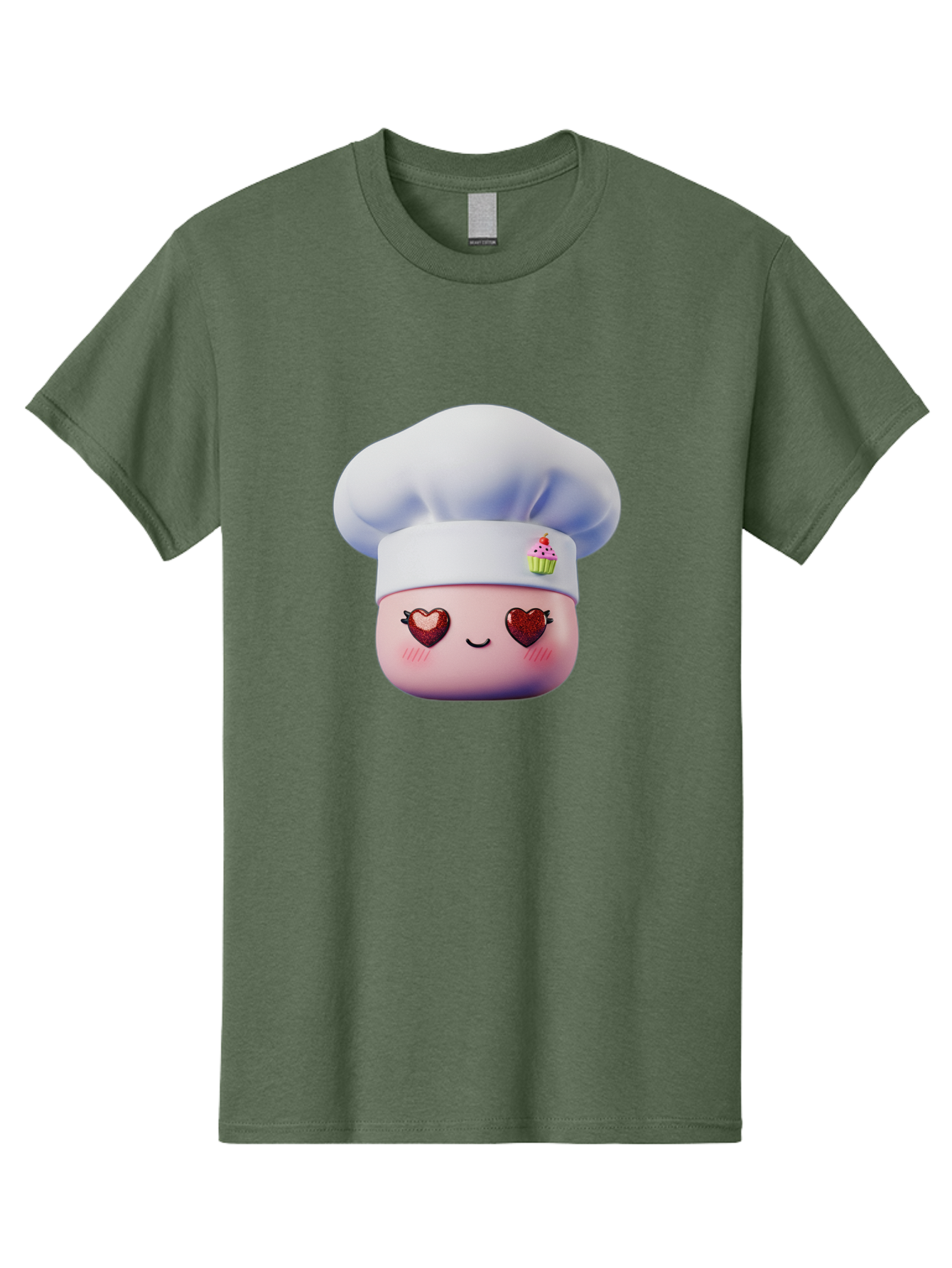 Cupcake-Chef Men'S Graphic Tee, 100% Cotton, Comfortable Casual Summer Wear, Machine Washable, Cartoon Chef, Baker Character, Sweet Treats, Heart-Shaped Eyes, Dessert Design, Baking Love, Pastry Chef Hat, Cute Pastel Colors, Whimsical Bakery Bac956 11