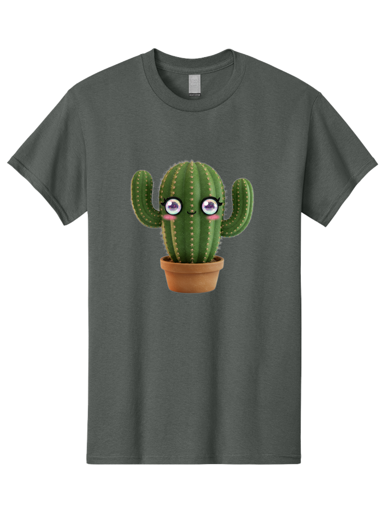 Cute-Cactus-1 Men'S Graphic Tee, 100% Cotton, Comfortable Casual Summer Wear, Machine Washable, Cartoon Cactus, Anthropomorphic Plant, Kawaii Character, Potted Cactus, Succulent Design, Funny Face, Cute Eyes, Terracotta Pot, Quirky Character, Bac961 7