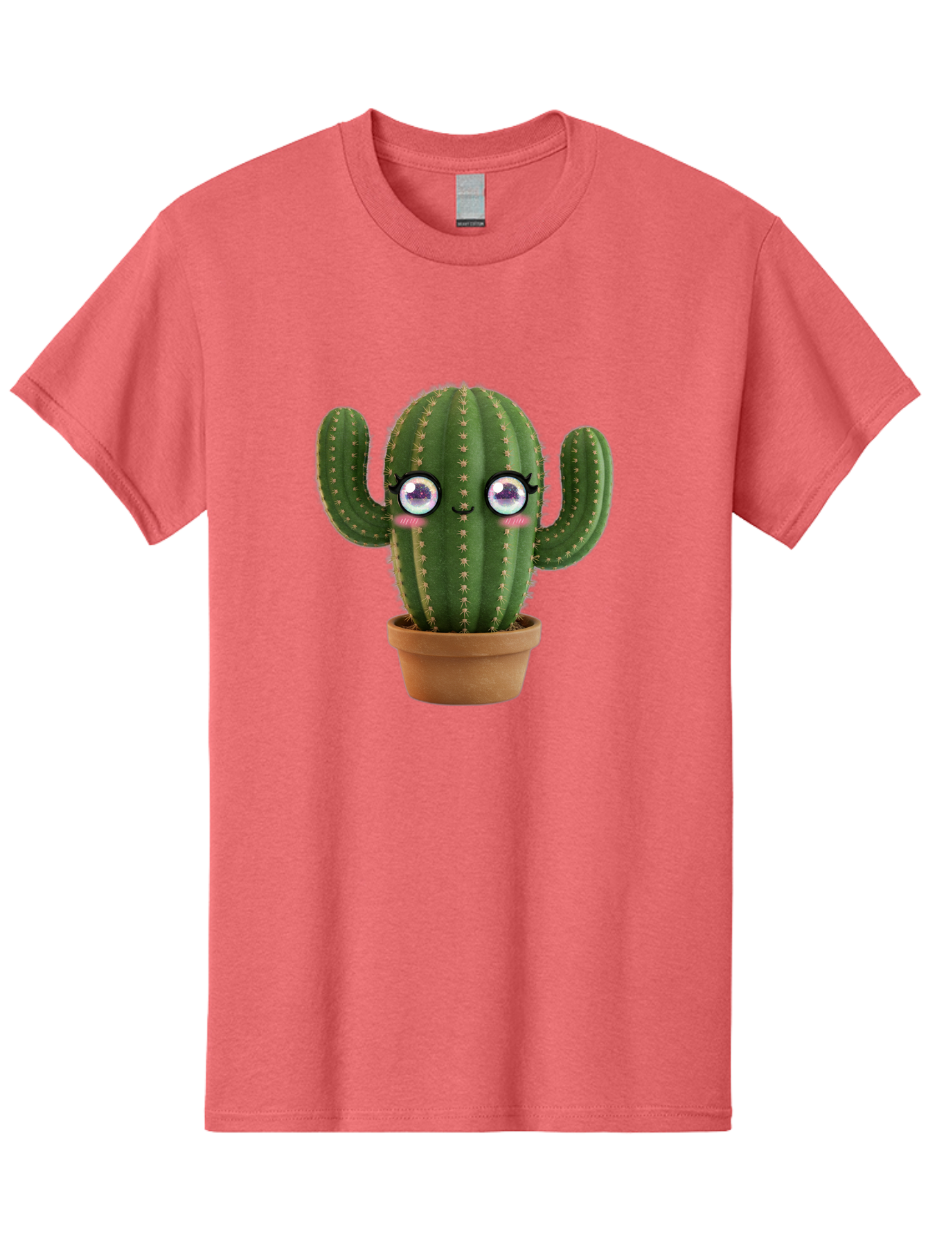 Cute-Cactus-1 Men'S Graphic Tee, 100% Cotton, Comfortable Casual Summer Wear, Machine Washable, Cartoon Cactus, Anthropomorphic Plant, Kawaii Character, Potted Cactus, Succulent Design, Funny Face, Cute Eyes, Terracotta Pot, Quirky Character, Bac961 12