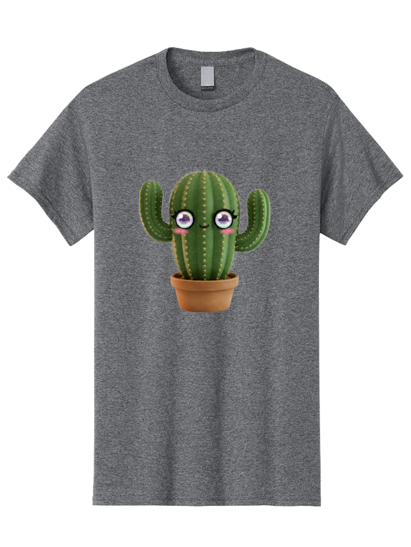 Cute-Cactus-1 Men'S Graphic Tee, 100% Cotton, Comfortable Casual Summer Wear, Machine Washable, Cartoon Cactus, Anthropomorphic Plant, Kawaii Character, Potted Cactus, Succulent Design, Funny Face, Cute Eyes, Terracotta Pot, Quirky Character, Bac961 5