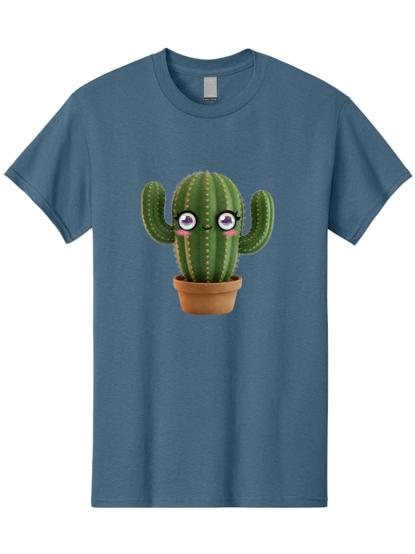 Cute-Cactus-1 Men'S Graphic Tee, 100% Cotton, Comfortable Casual Summer Wear, Machine Washable, Cartoon Cactus, Anthropomorphic Plant, Kawaii Character, Potted Cactus, Succulent Design, Funny Face, Cute Eyes, Terracotta Pot, Quirky Character, Bac961 9
