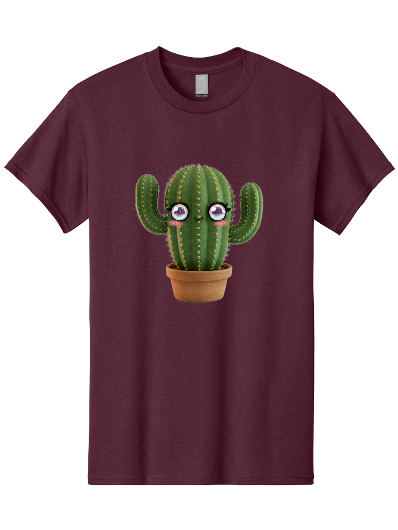 Cute-Cactus-1 Men'S Graphic Tee, 100% Cotton, Comfortable Casual Summer Wear, Machine Washable, Cartoon Cactus, Anthropomorphic Plant, Kawaii Character, Potted Cactus, Succulent Design, Funny Face, Cute Eyes, Terracotta Pot, Quirky Character, Bac961 14